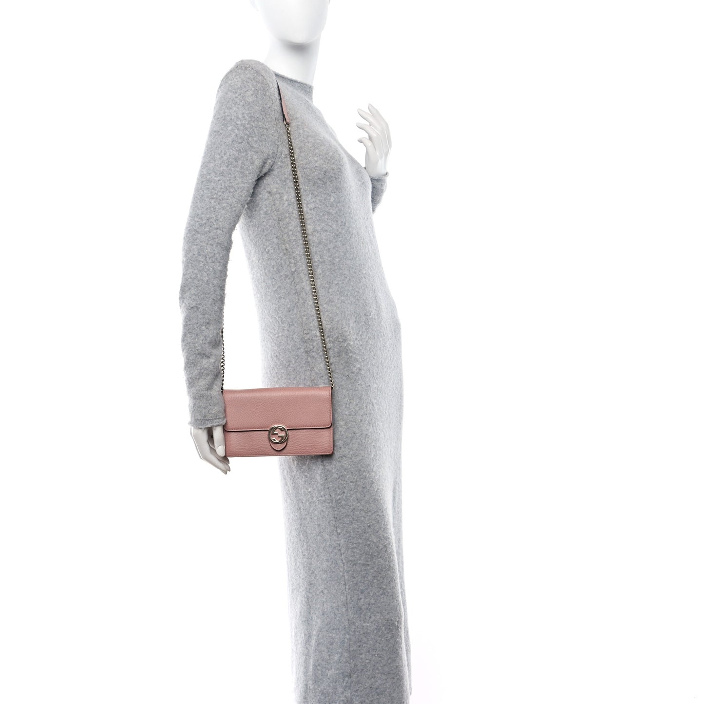 Dollar Calfskin Interlocking G Chain Wallet Soft Pink