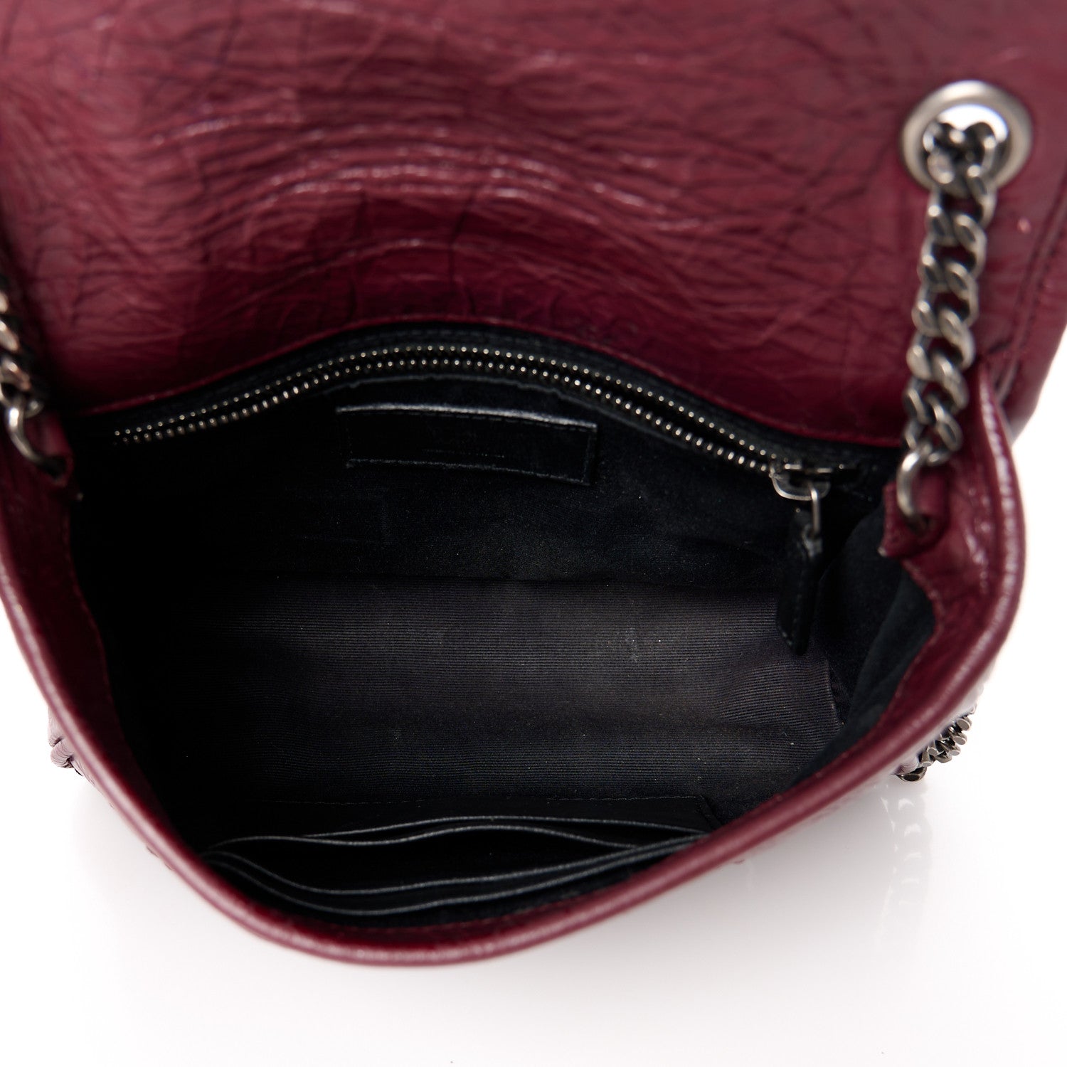 Saint Laurent Crinkled Calfskin Matelasse Monogram Niki Chain Wallet Dark Legion Red 5 of 11