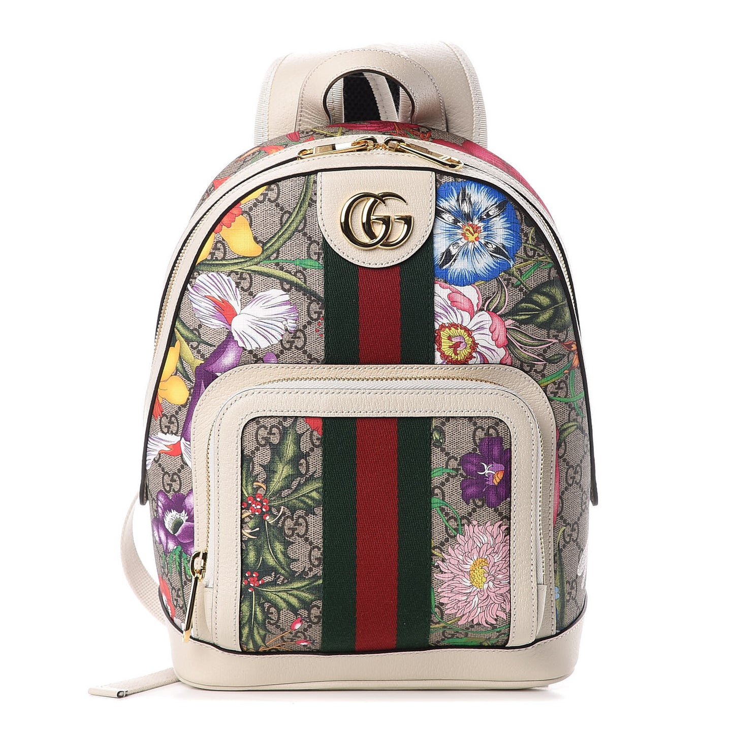 GG Supreme Monogram Flora Web Small Ophidia Day Backpack White