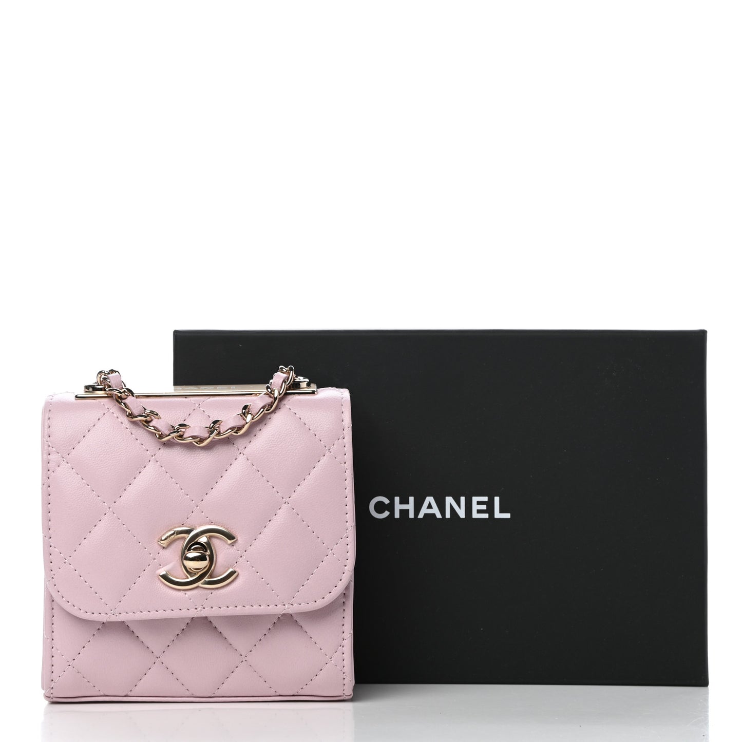 Lambskin Quilted Mini Trendy CC Clutch With Chain Light Pink