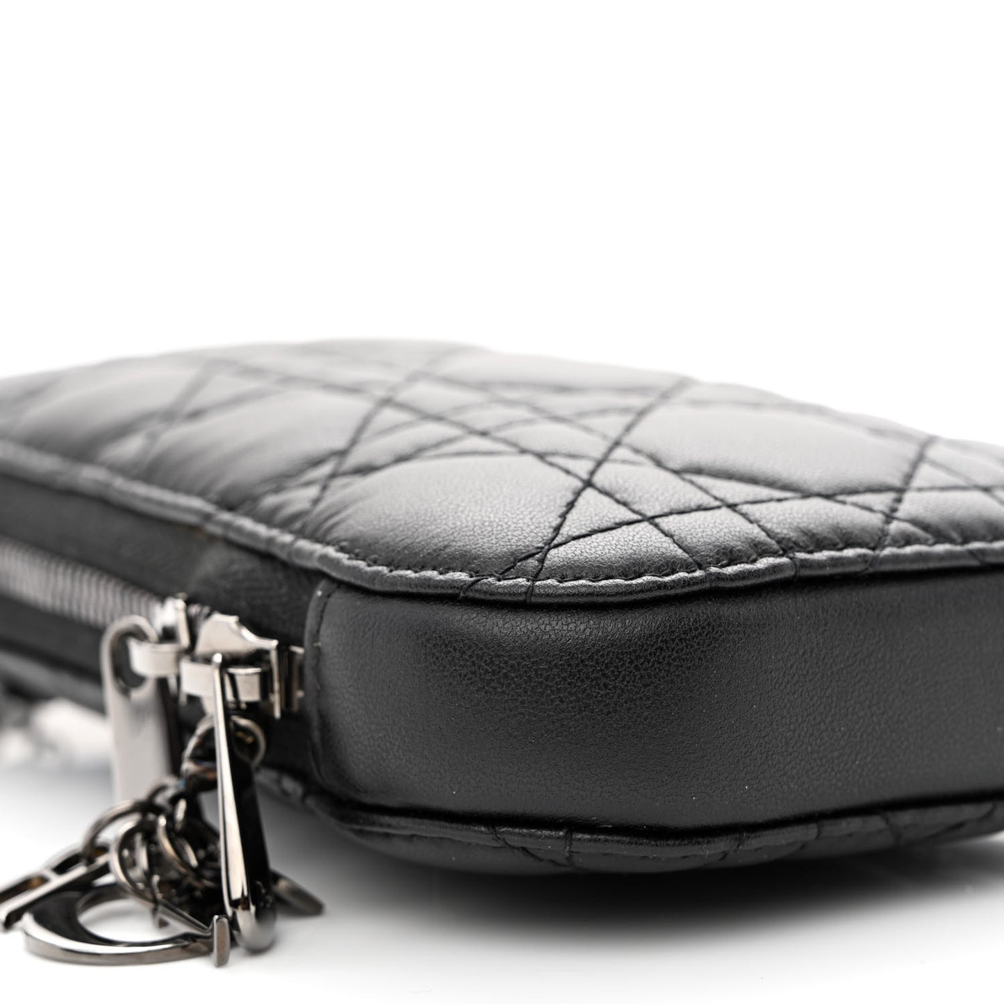 Lambskin Cannage Lady Dior Phone Holder Black