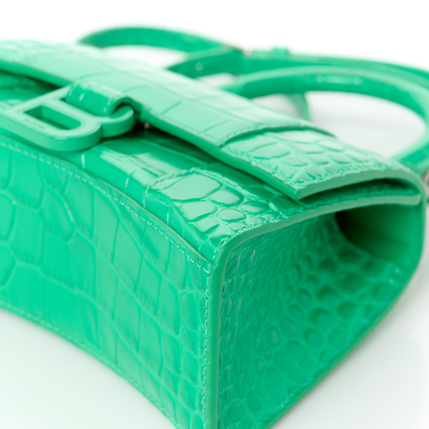 Balenciaga Shiny Calfskin Crocodile Embossed Hourglass Top Handle Bag XS Vivid Green 13 of 13