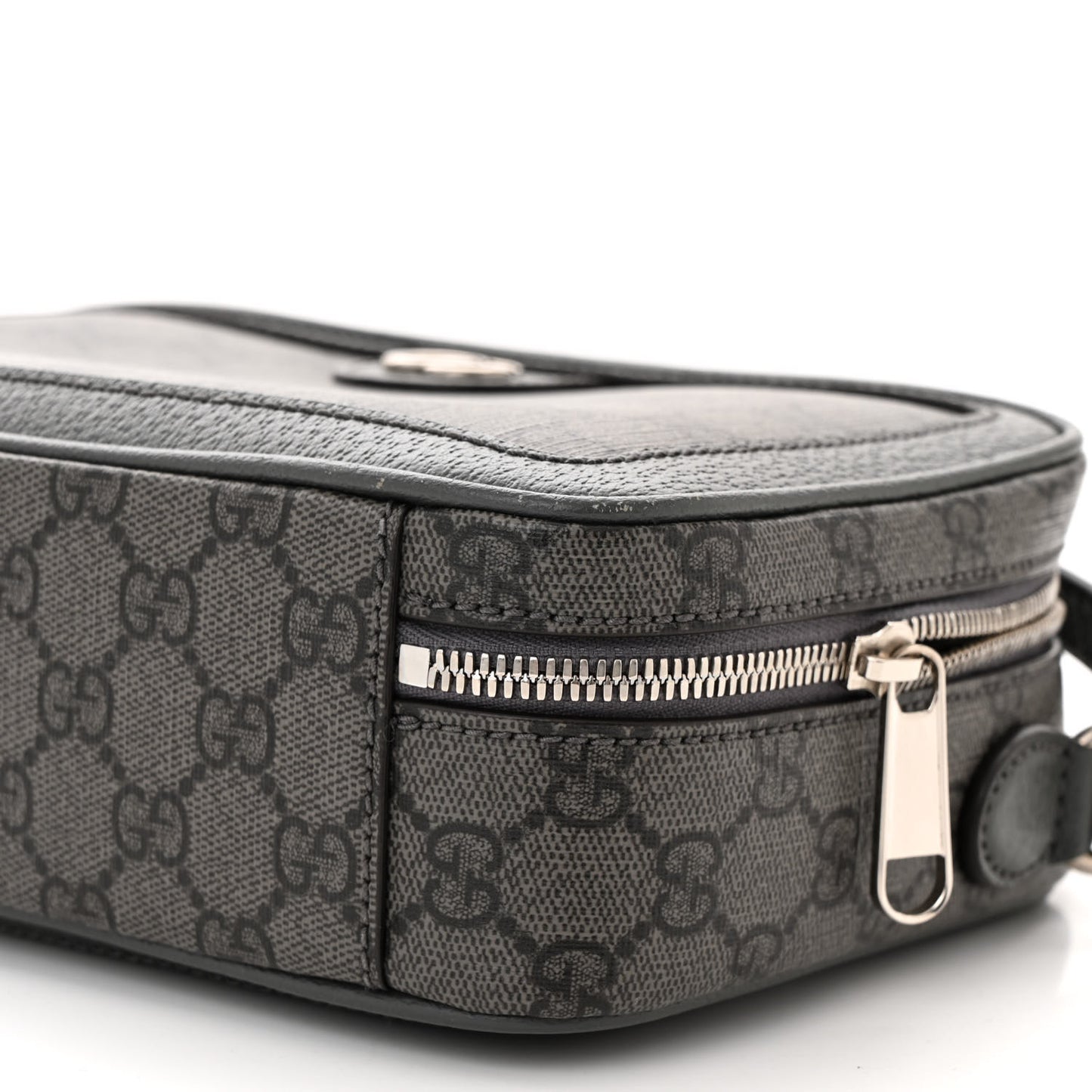 GG Supreme Monogram Textured Dollar Calfskin Small Ophidia Top Handle Shoulder Grey Black Graphite Grey