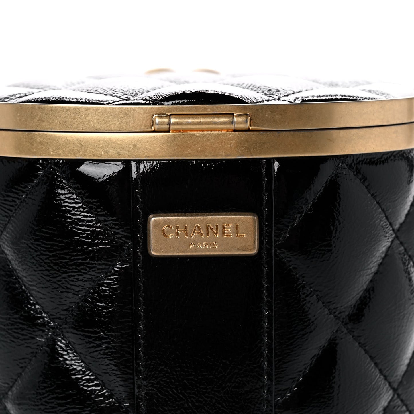 Distressed Patent Quilted Crown Box Bag Black
