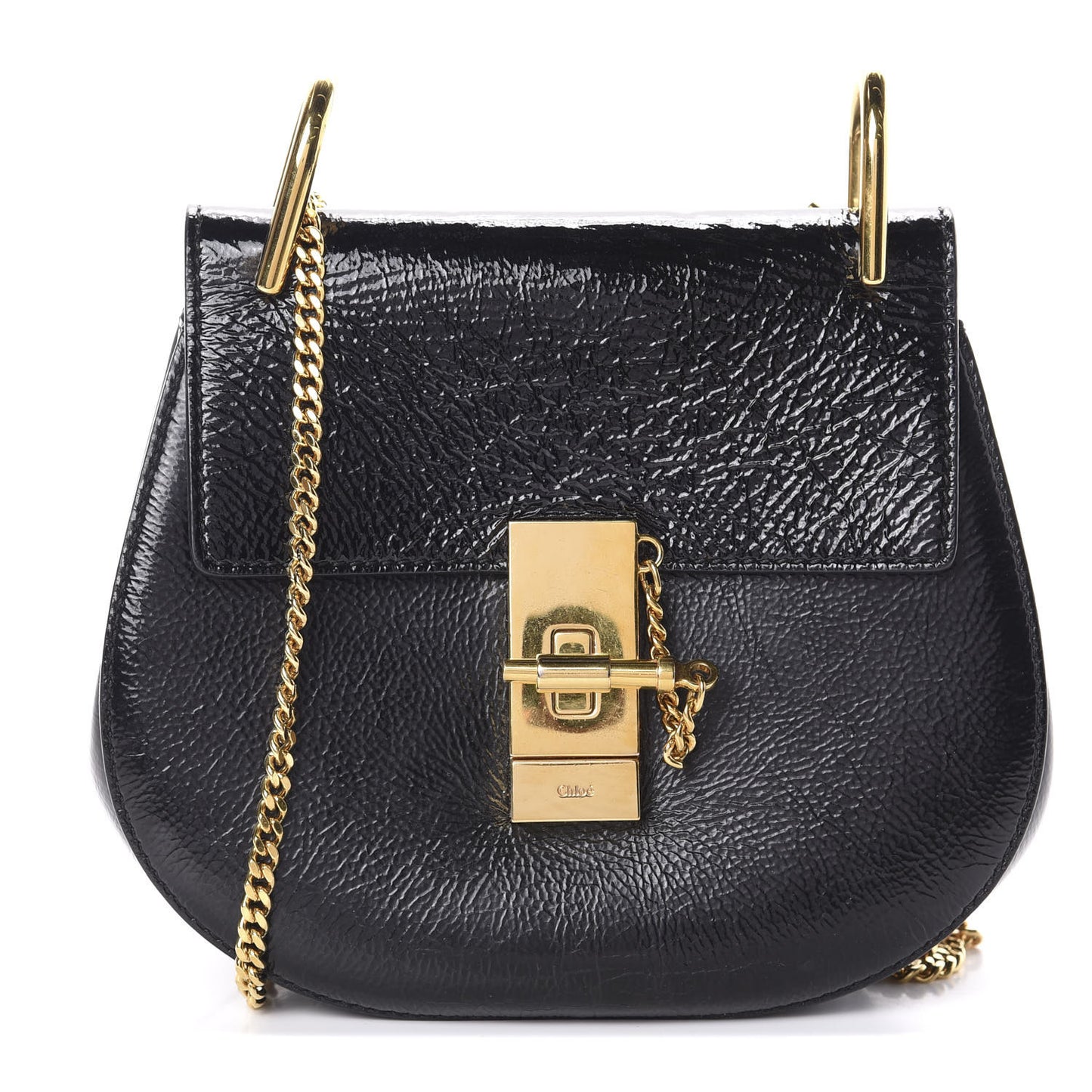 Grained Patent Mini Drew Shoulder Bag Black