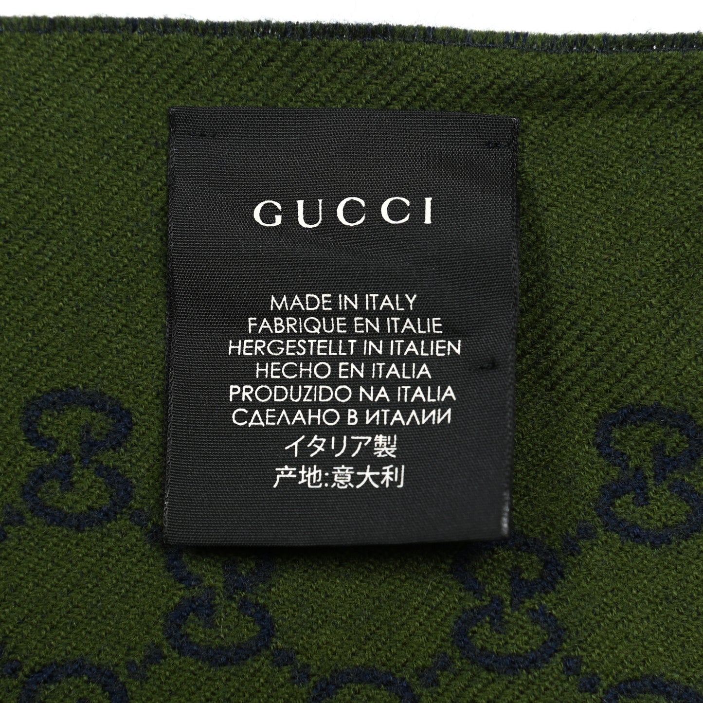 Wool Jacquard Monogram Fringe Scarf Navy Green