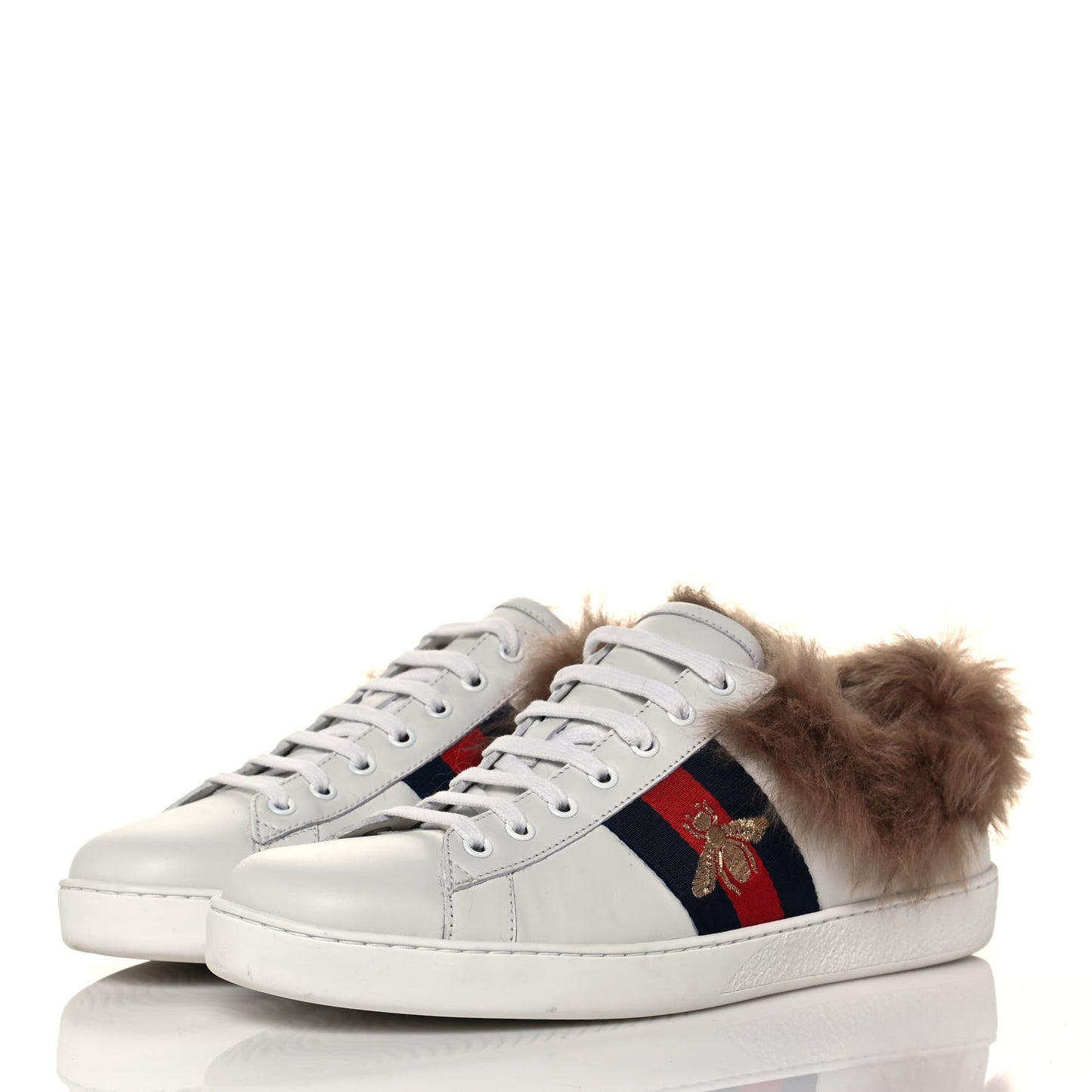 Calfskin Wool Web Bee Embroidered Mens Ace Sneakers 10 White
