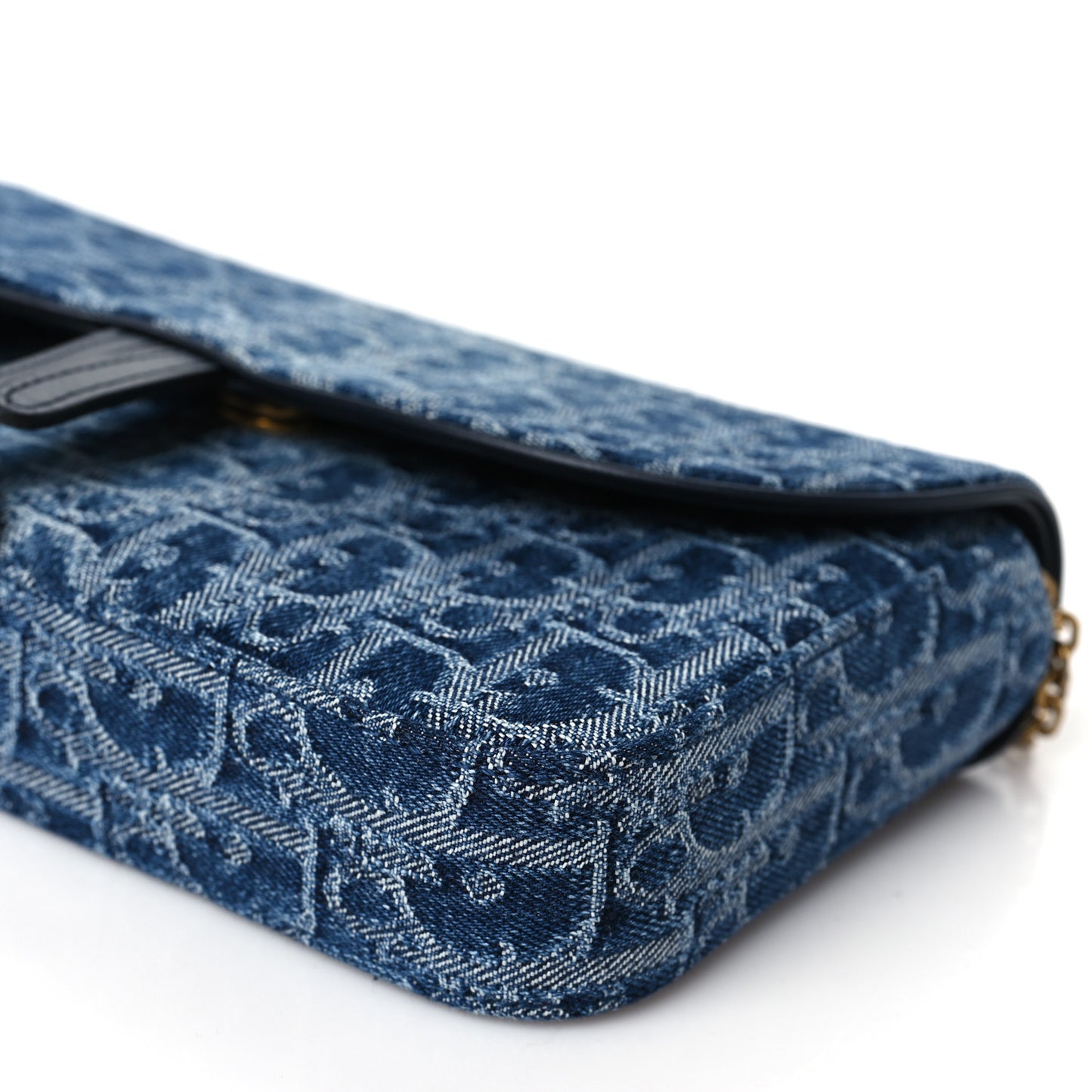 Oblique Denim Saddle Chain Long Wallet Blue