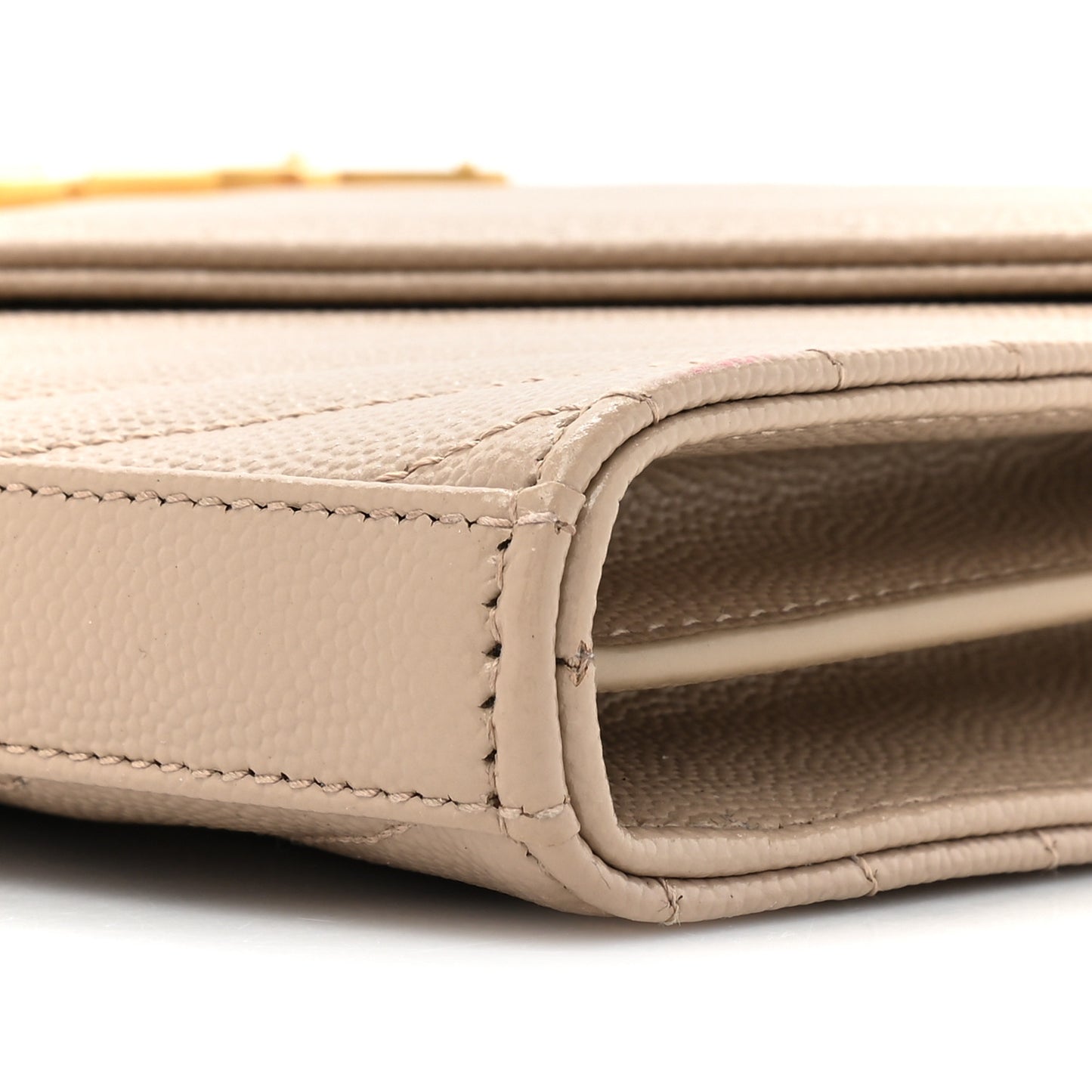 Grain De Poudre Matelasse Chevron Monogram Chain Wallet Dark Beige