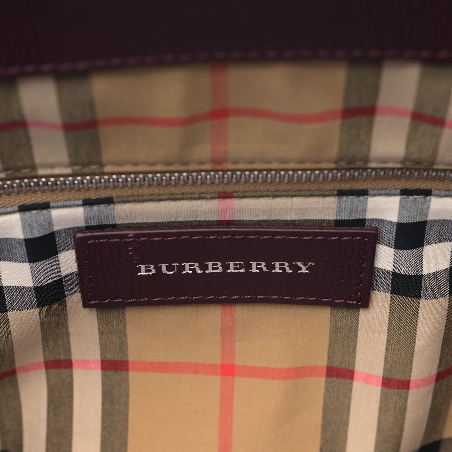 Derby Calfskin House Check Medium Banner Tote Burgundy