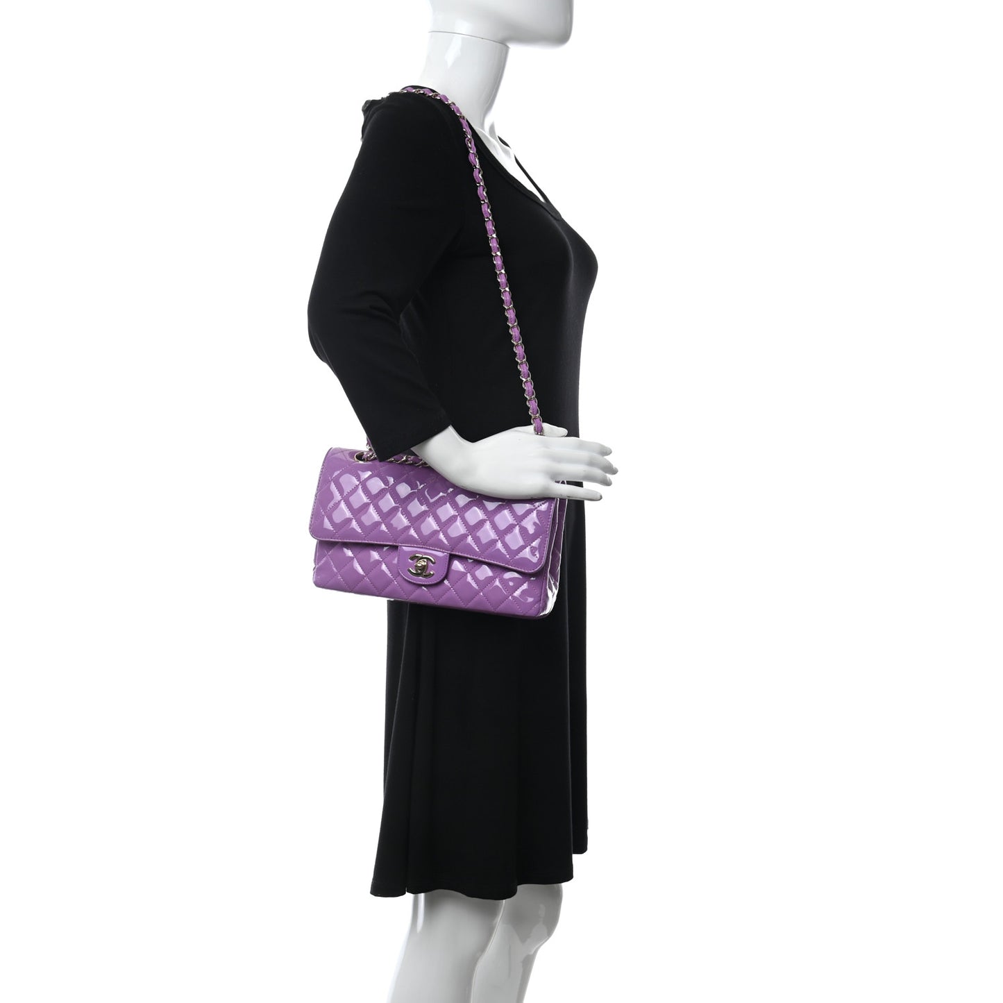 Patent Quilted Medium Double Flap Light Purple