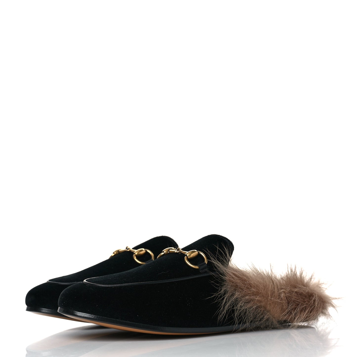 Velvet Fur Womens Princetown Slippers 35.5 Black