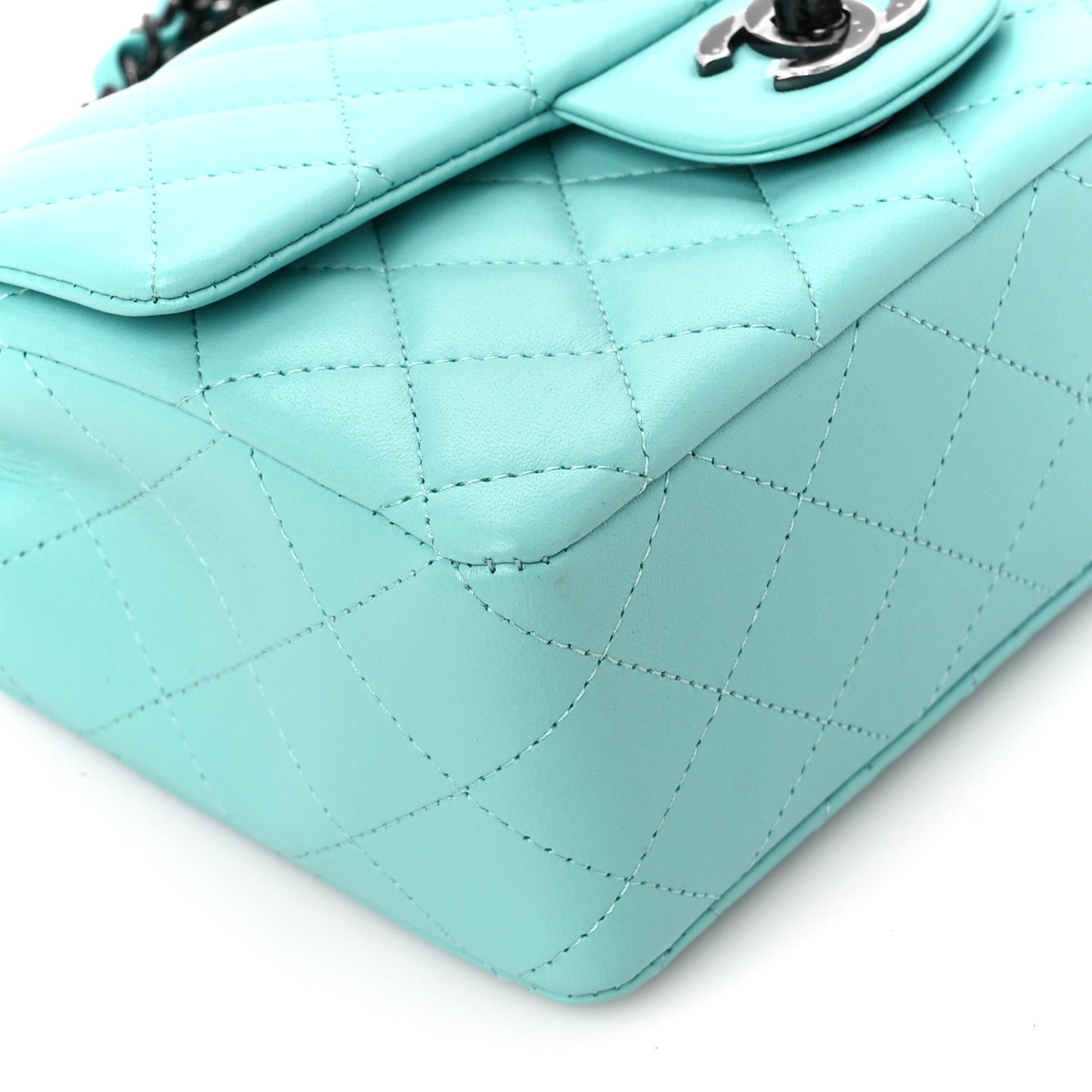 Lambskin Quilted Mini Rectangular Flap Turquoise