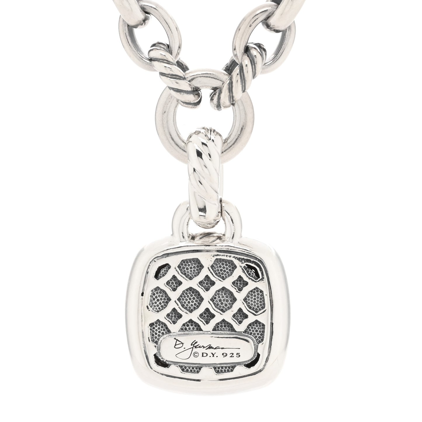 Sterling Silver Diamond 11mm Albion Pendant Link Necklace