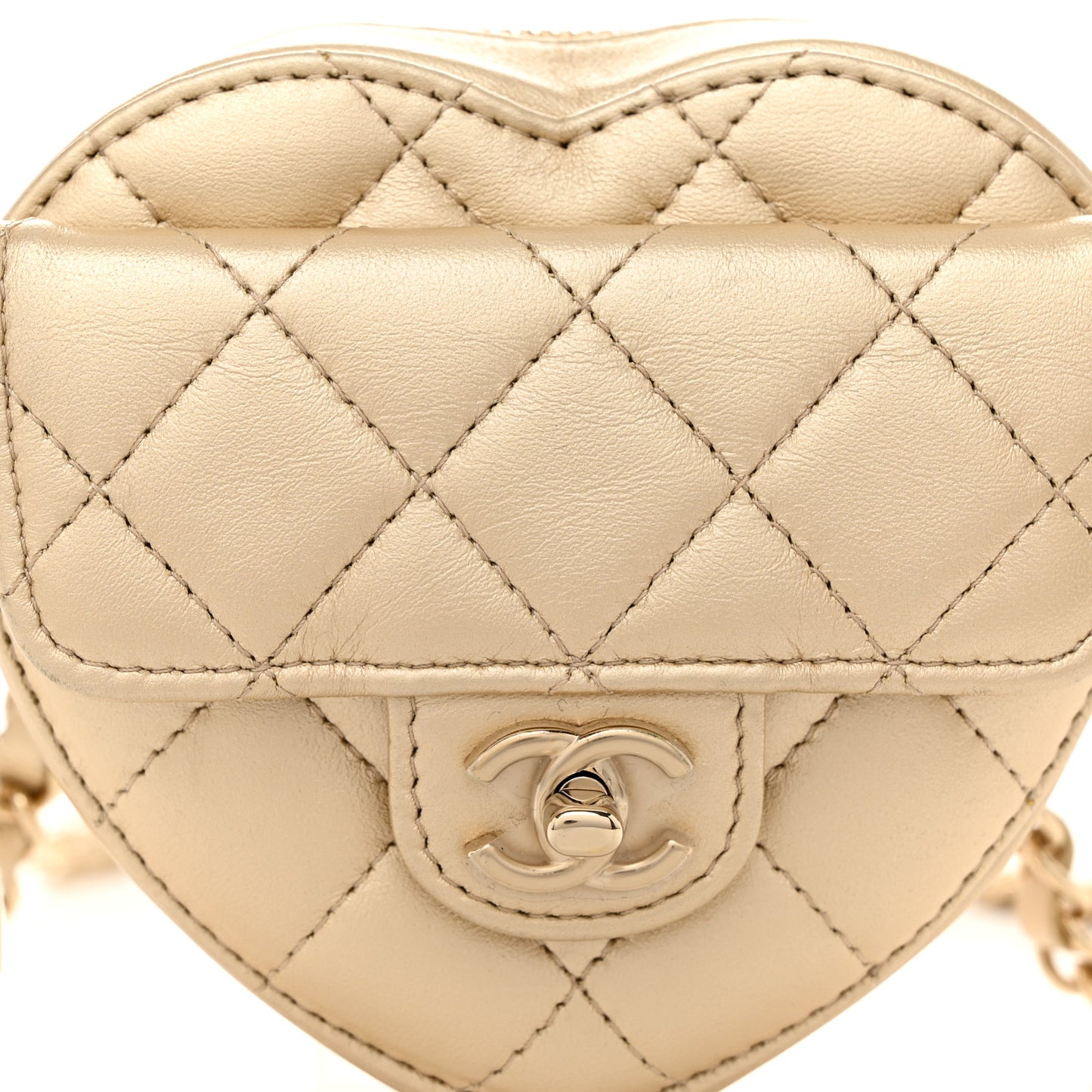 Metallic Lambskin Quilted CC In Love Heart Waist Belt Bag With Chain Gold