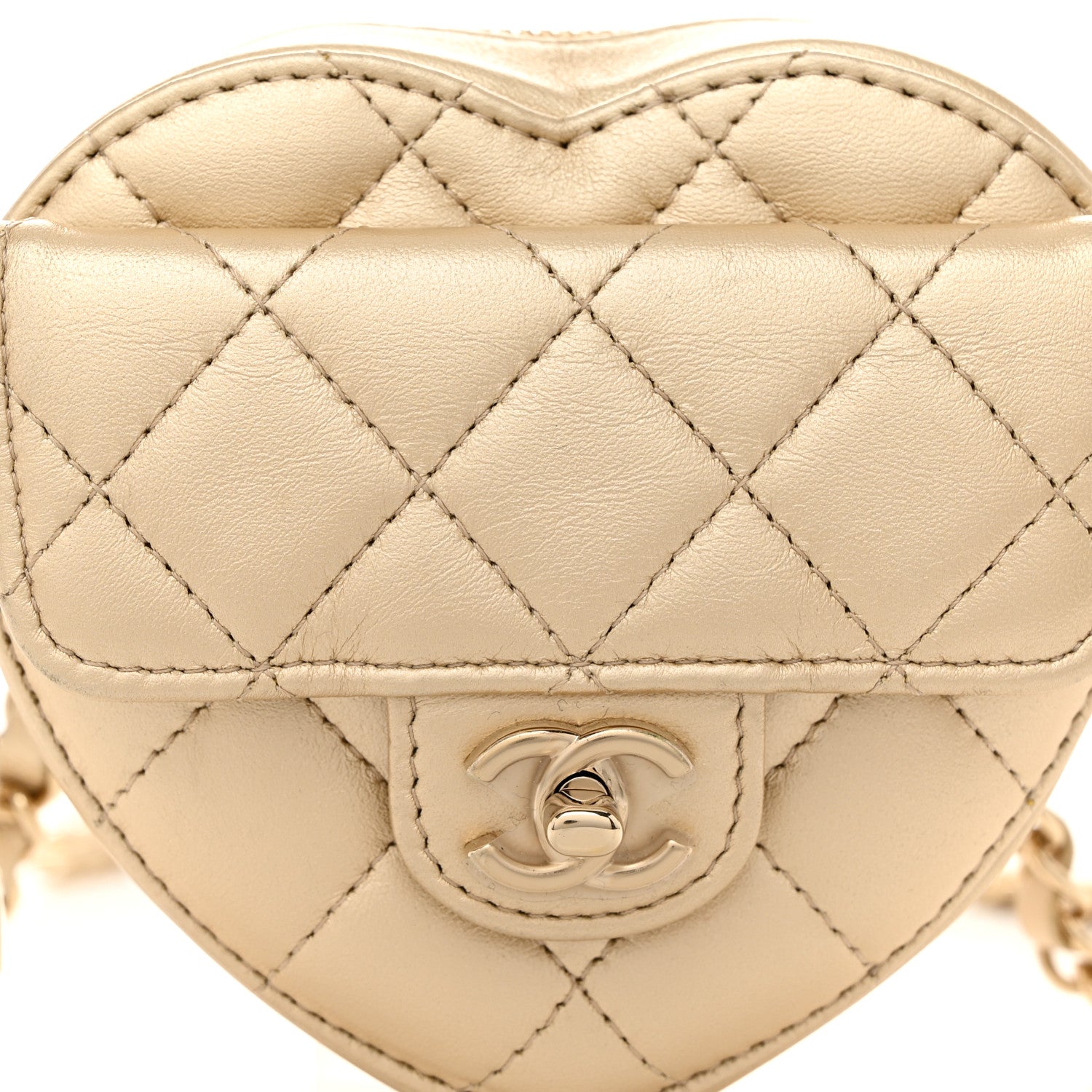 Chanel Metallic Lambskin Quilted CC In Love Heart Waist Belt Bag With Chain Gold 8 of 11