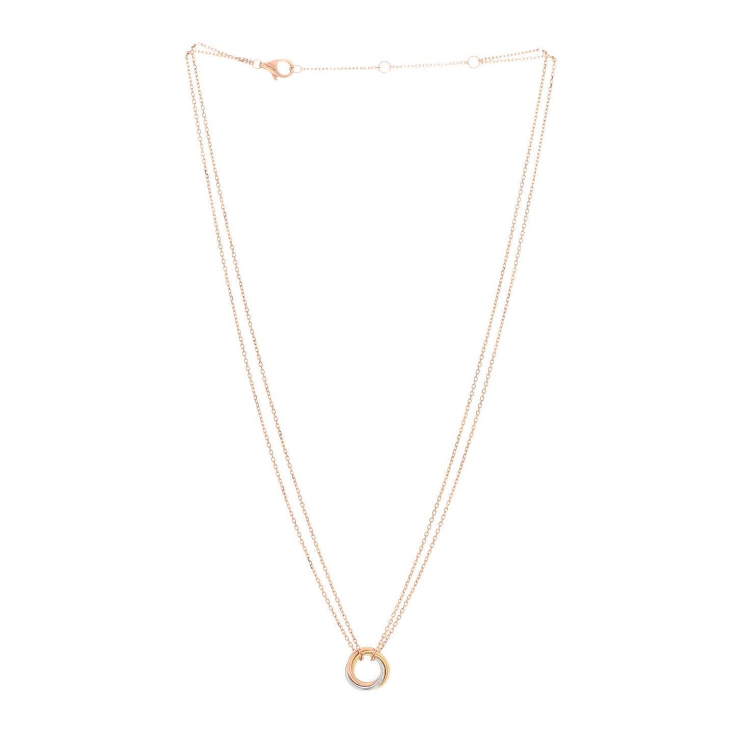 18K Pink Yellow White Gold Trinity Double Chain Pendant Necklace