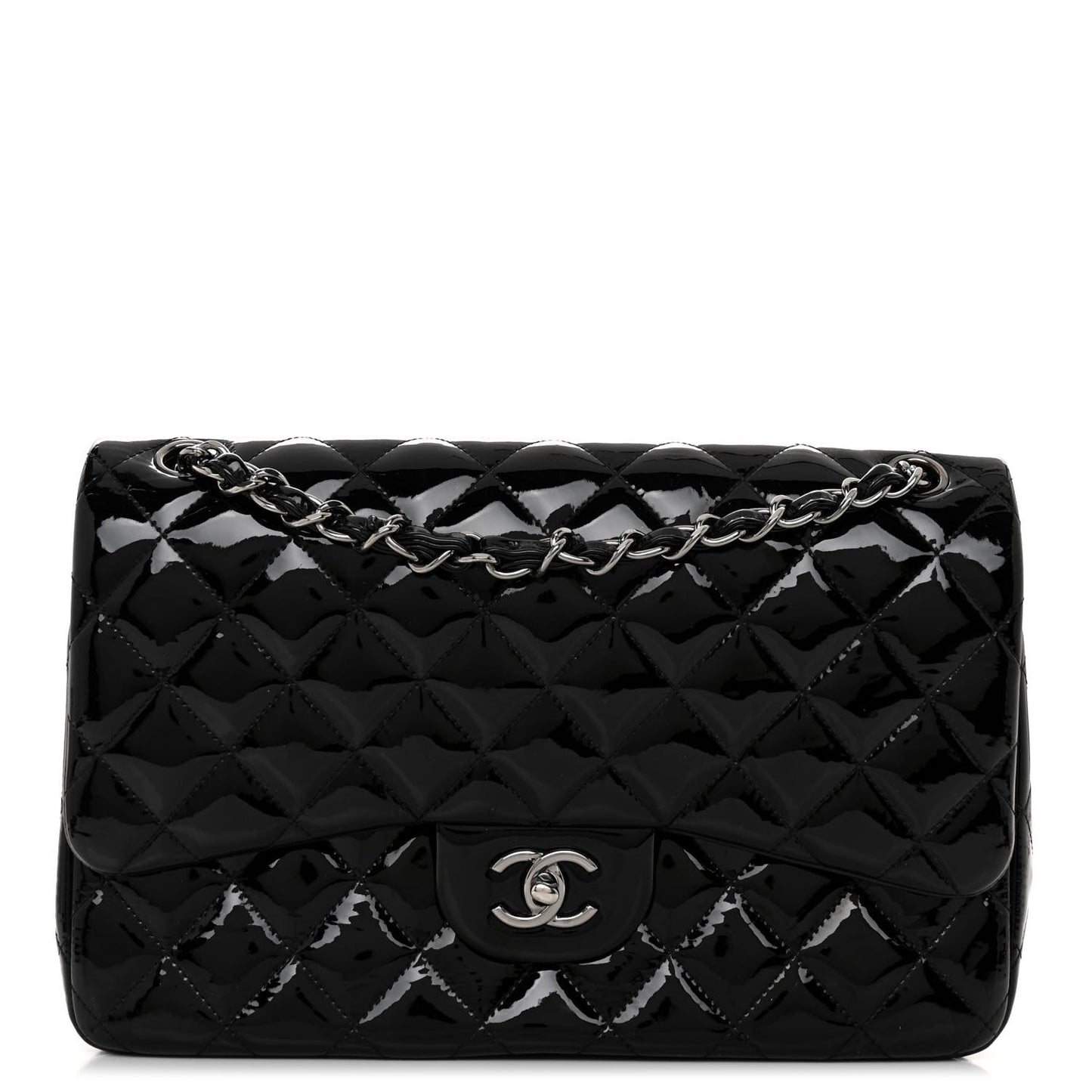 Patent Quilted Jumbo Double Flap Black