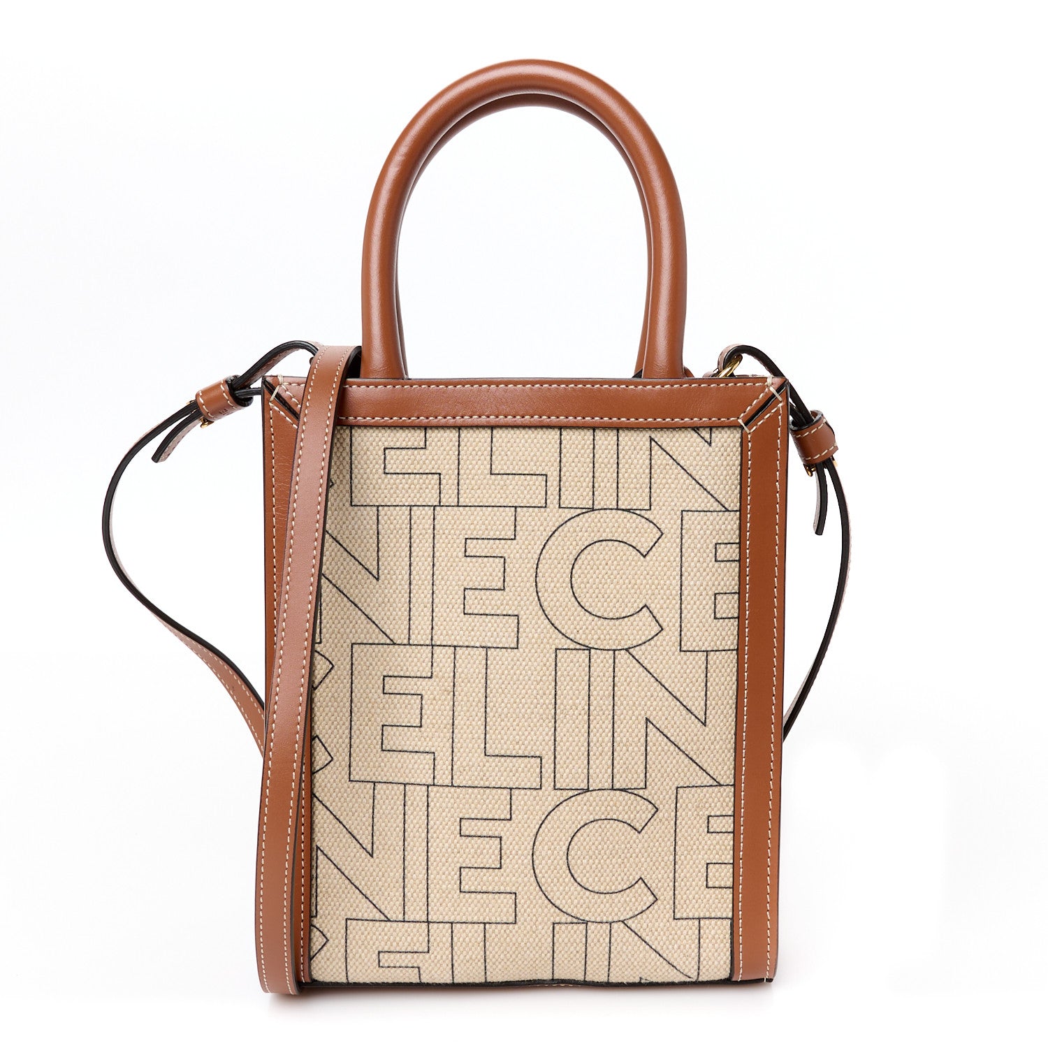 Celine Canvas Calfskin All Over Print Mini Vertical Cabas Natural Tan 1 of 9
