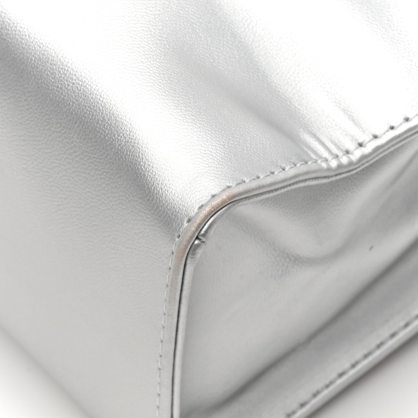 Metallic Vegan Leather Small Shopping Bag Silver