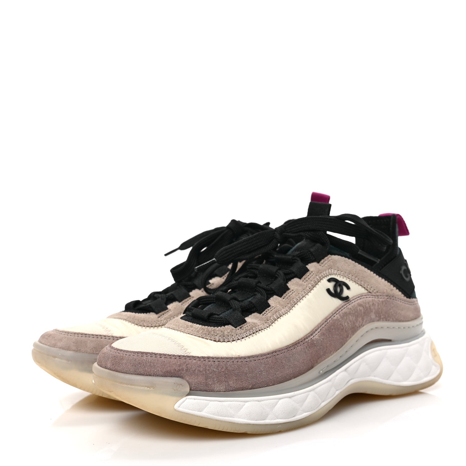 Chanel Suede Calfskin Nylon Grosgrain CC Sneakers 37 Beige Pink 3 of 8