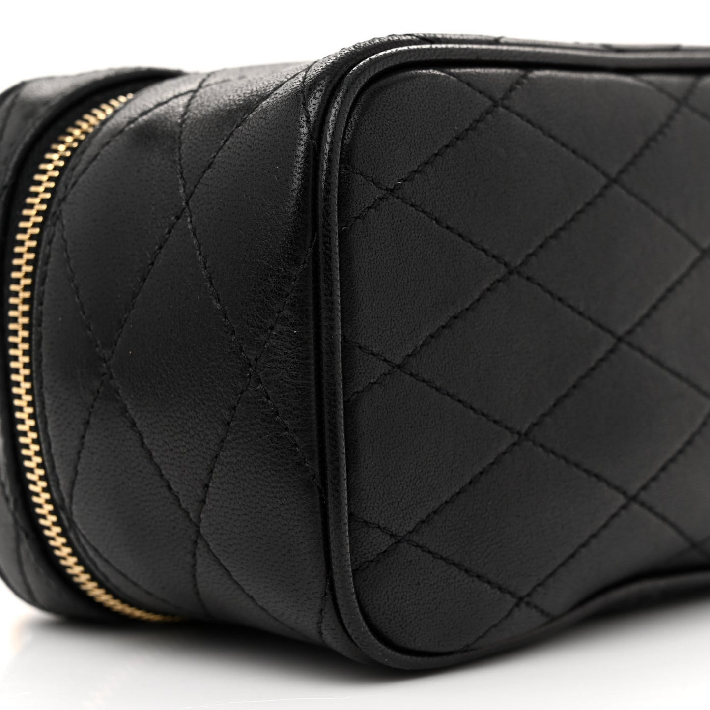 Lambskin Quilted Vanity Bag Top Handle Black