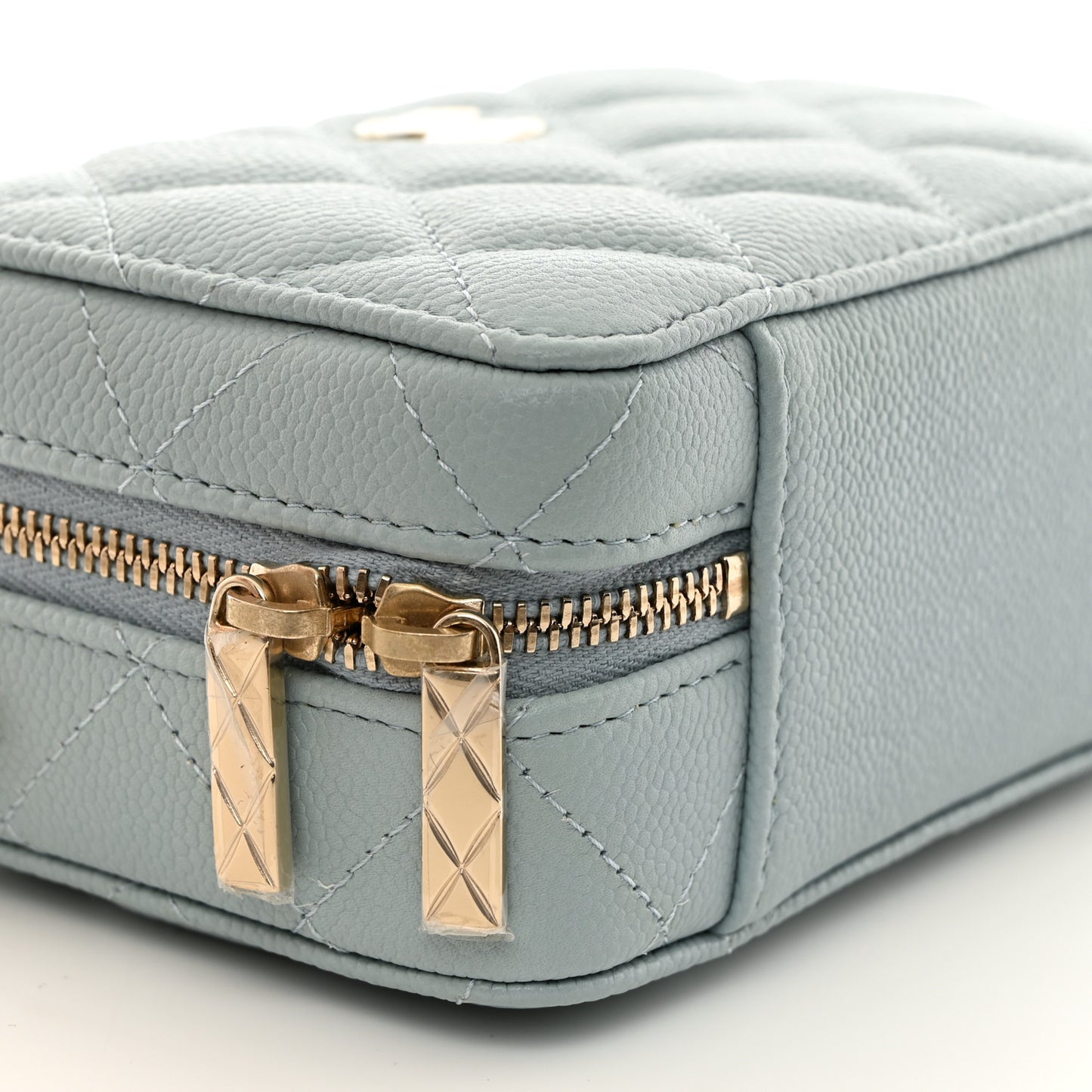 Caviar Quilted Small Top Handle Vanity Case Light Blue