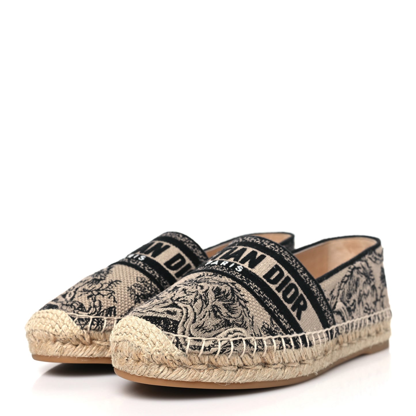 Embroidered Toile De Jouy Granville Espadrille 38 Hazelnut Black