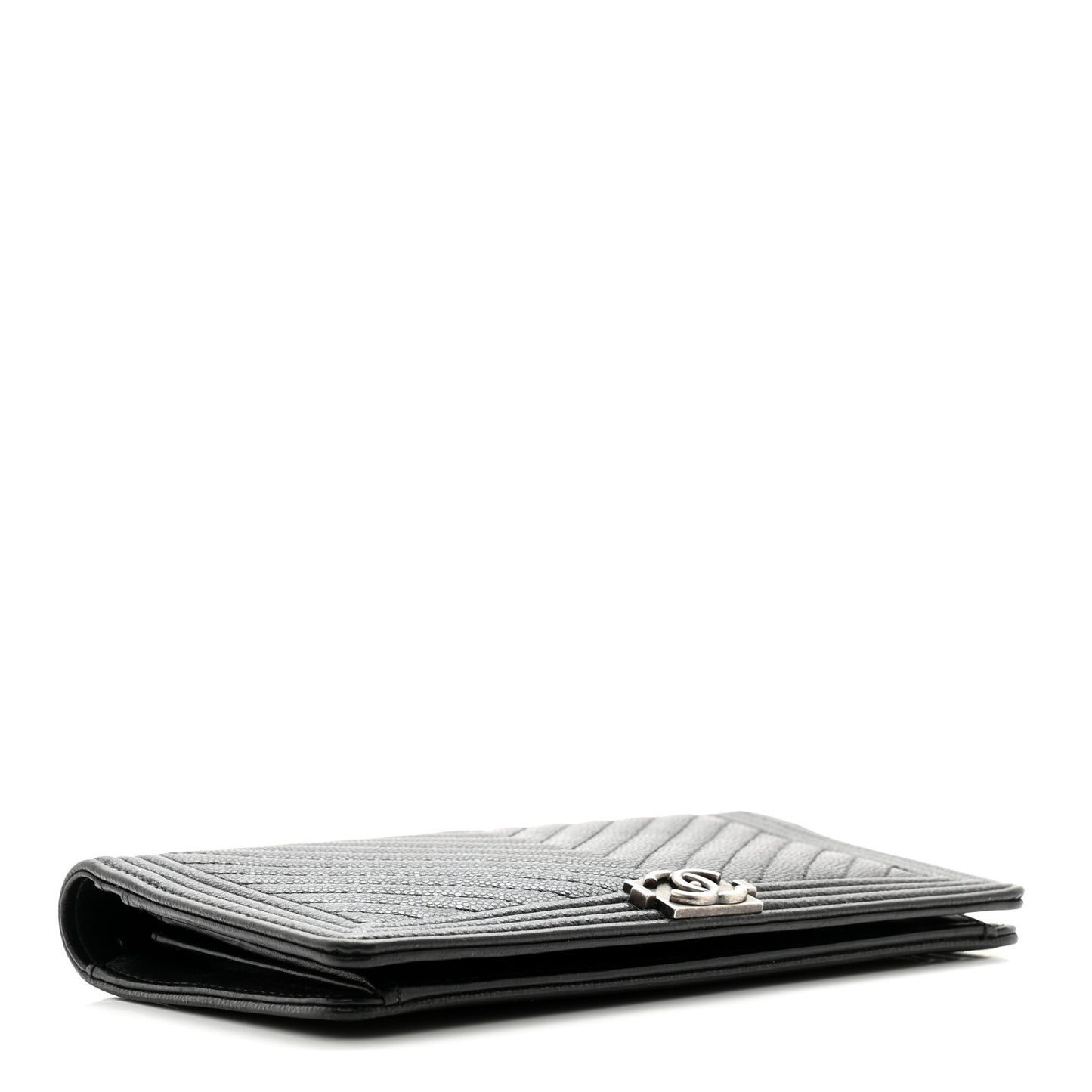 Caviar Chevron Quilted Boy Yen Wallet Black