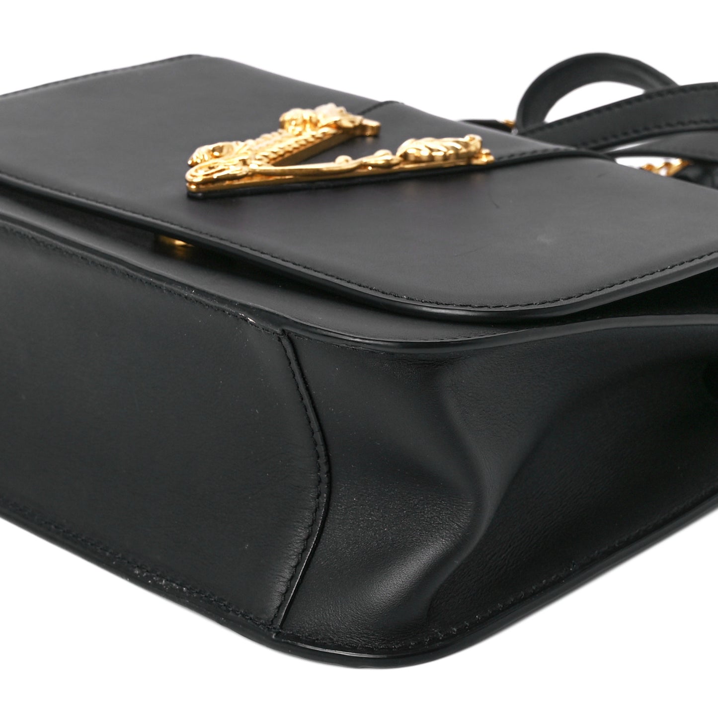 Vitello Barocco Virtus Top Handle Shoulder Bag Black