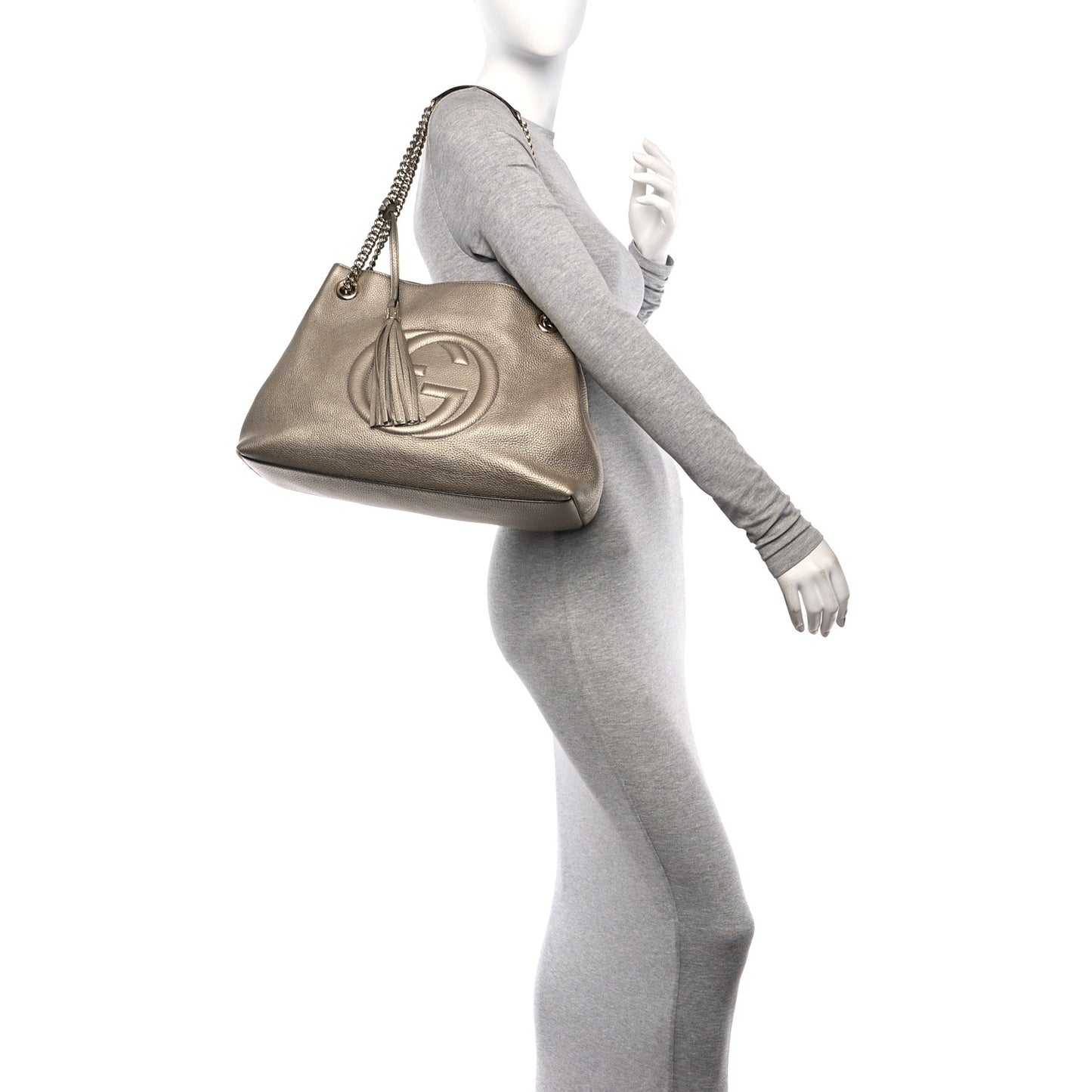 Metallic Pebbled Calfskin Medium Soho Chain Shoulder Bag Golden Beige