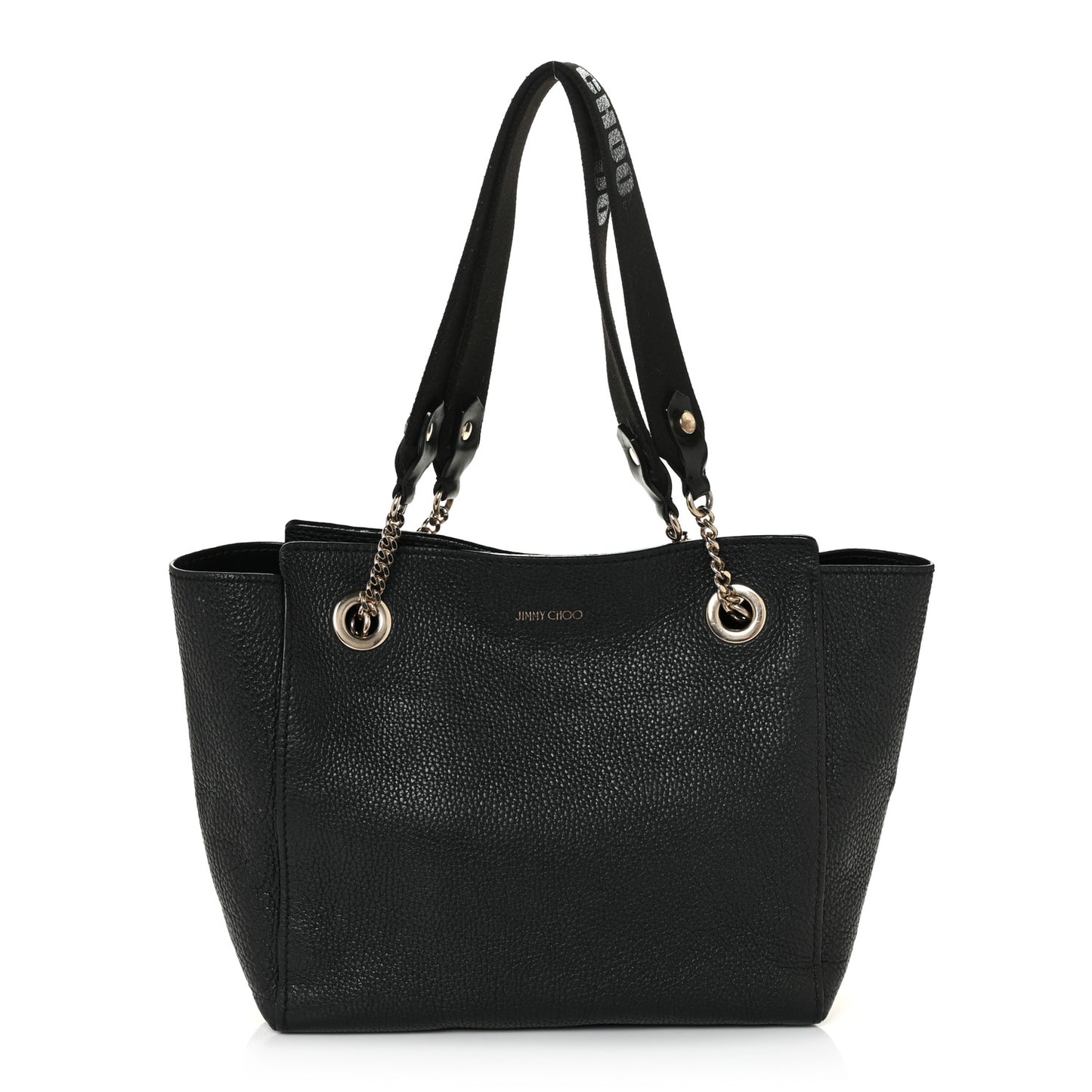 Grained Calfskin Logo Strap Tote Black