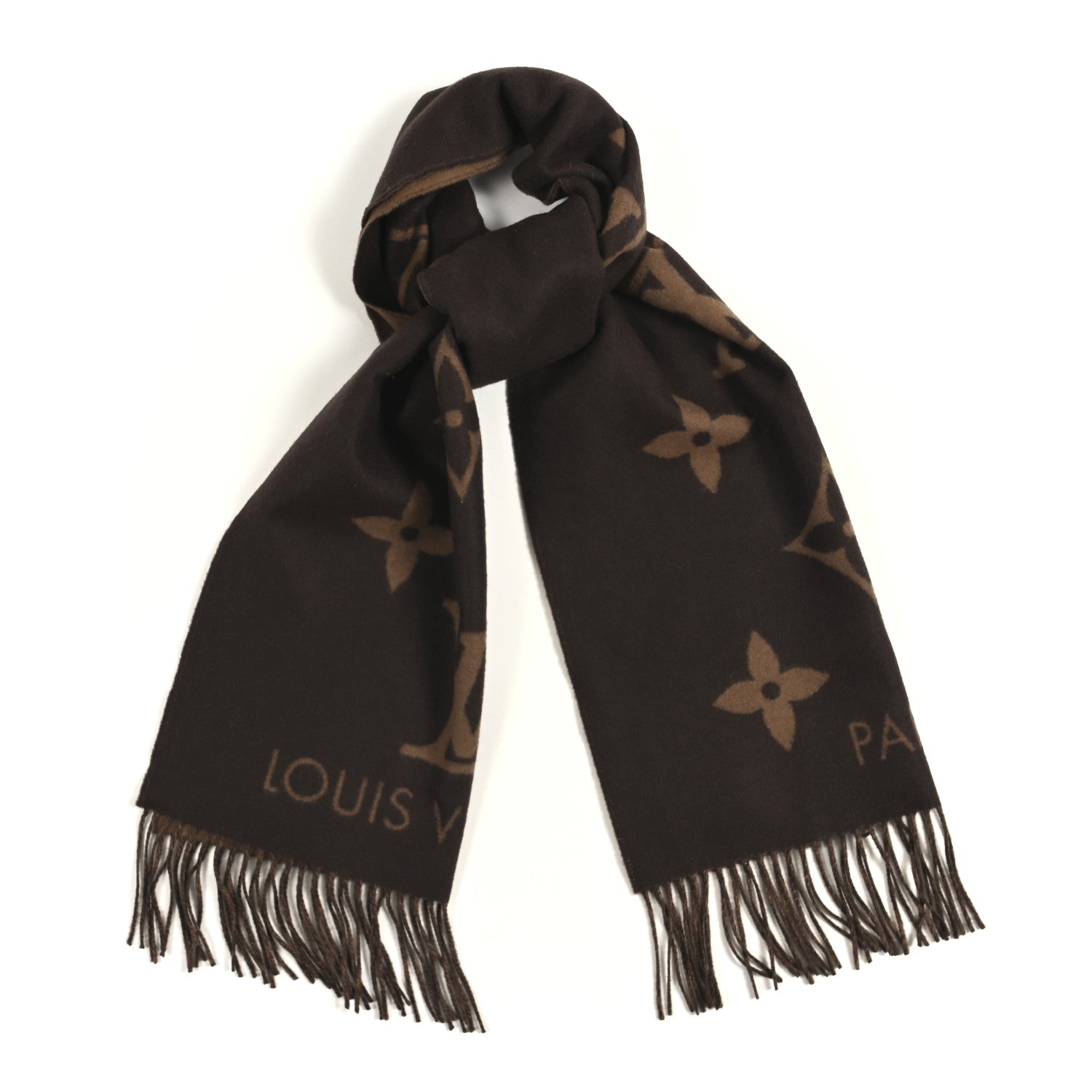 LOUIS VUITTON マフラー・レイキャビック ブラウン Louis Vuitton Cashmere Monogram Reykjavik Scarf Dark Brown 1840493