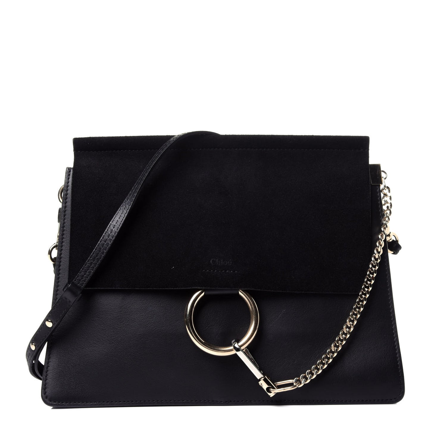 Suede Calfskin Medium Faye Shoulder Bag Black