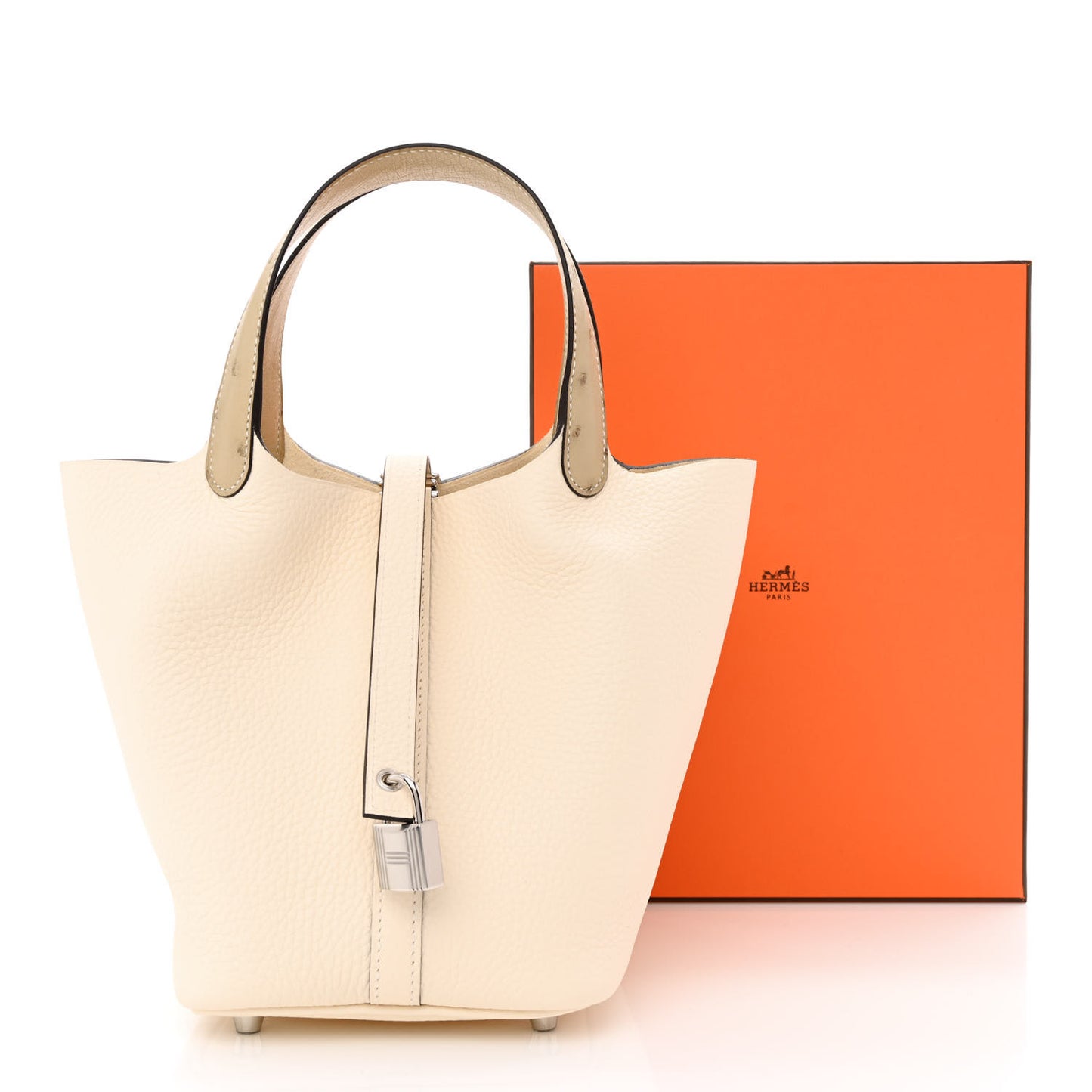 Taurillon Clemence Ostrich Touch Picotin Lock 18 PM Nata Trench