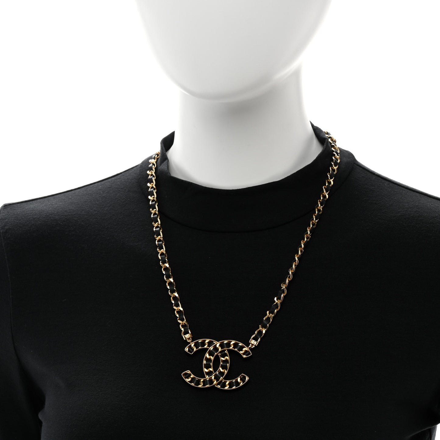Metal Lambskin CC Buckle Up Necklace Black Gold