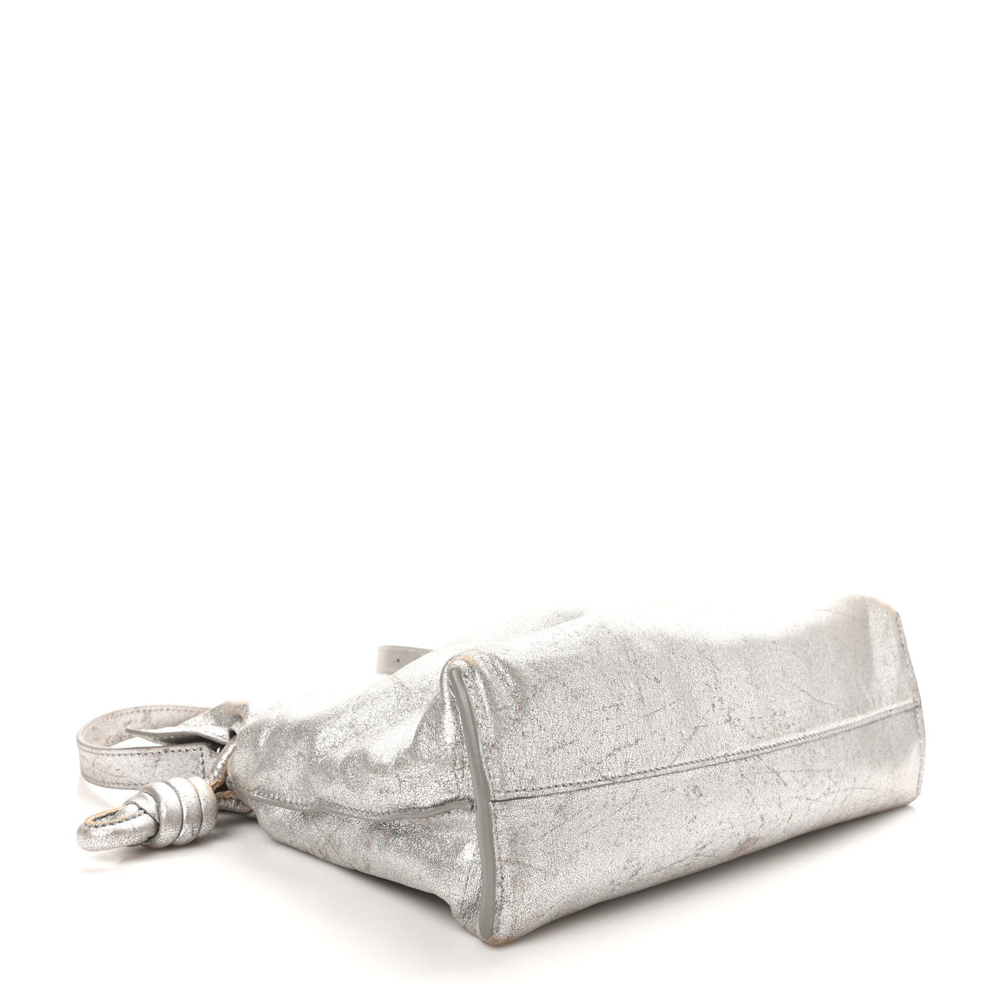 Distressed Metallic Lambskin Medium Flamenco Knot Bag Silver