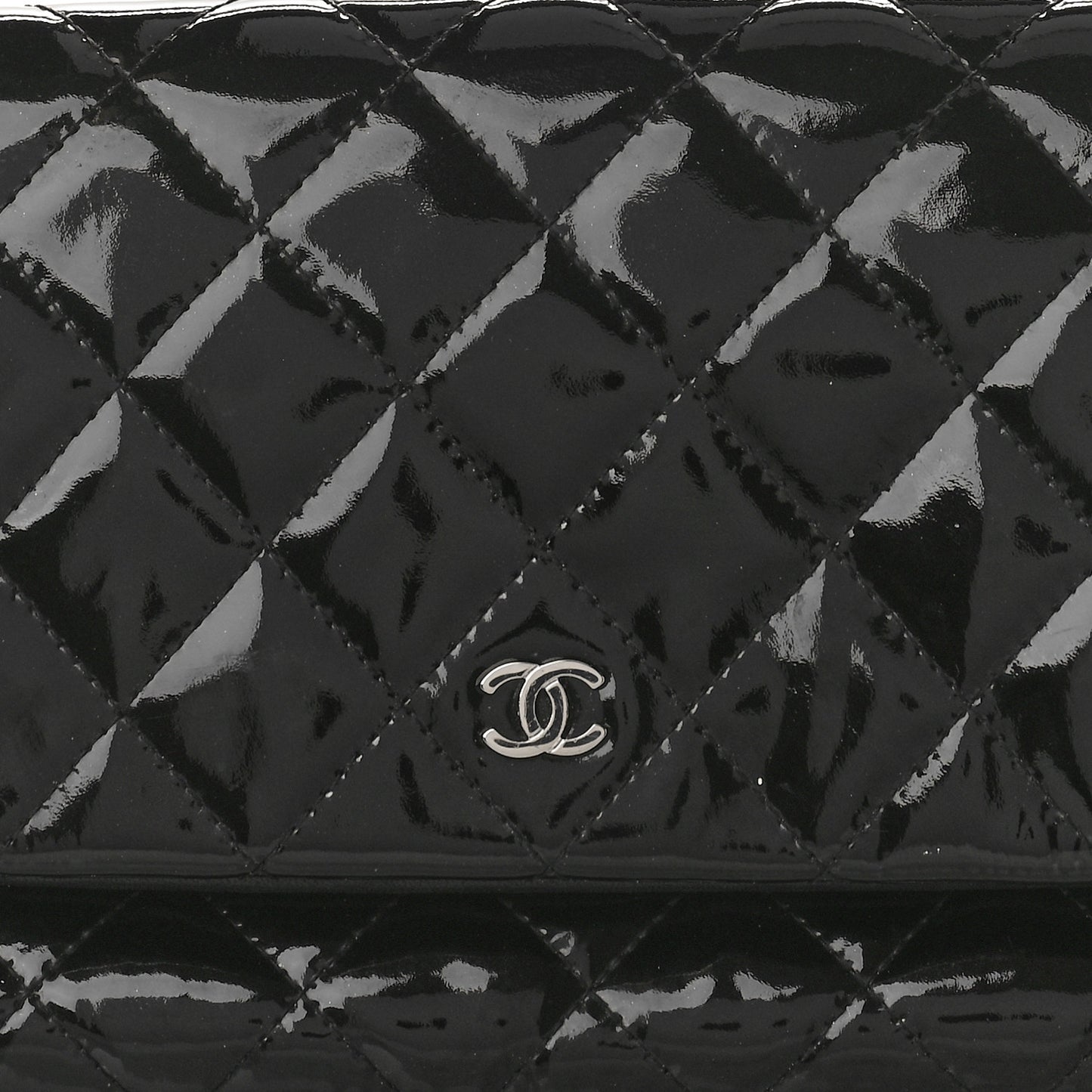 Patent Calfskin Quilted Beauty CC Clutch Black