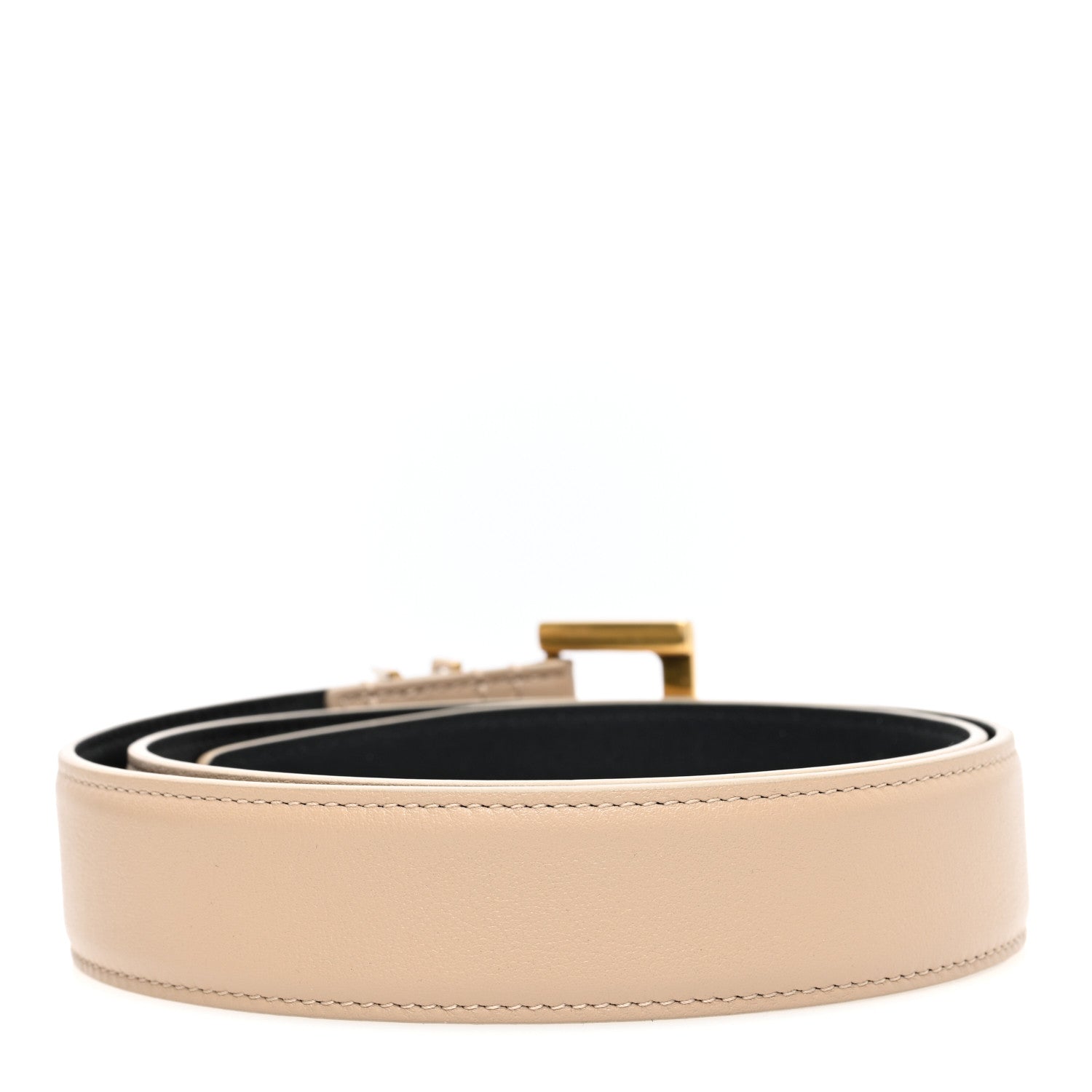 Saint Laurent Smooth Calfskin Monogram Square Buckle Belt 70 28 Dark Beige 2 of 5
