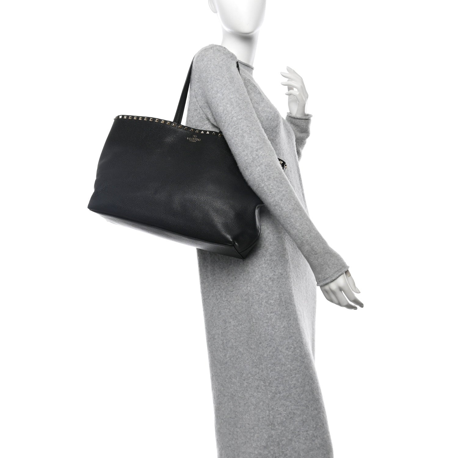 Valentino Garavani Grained Calfskin Rockstud Shoulder Tote Black 2 of 12