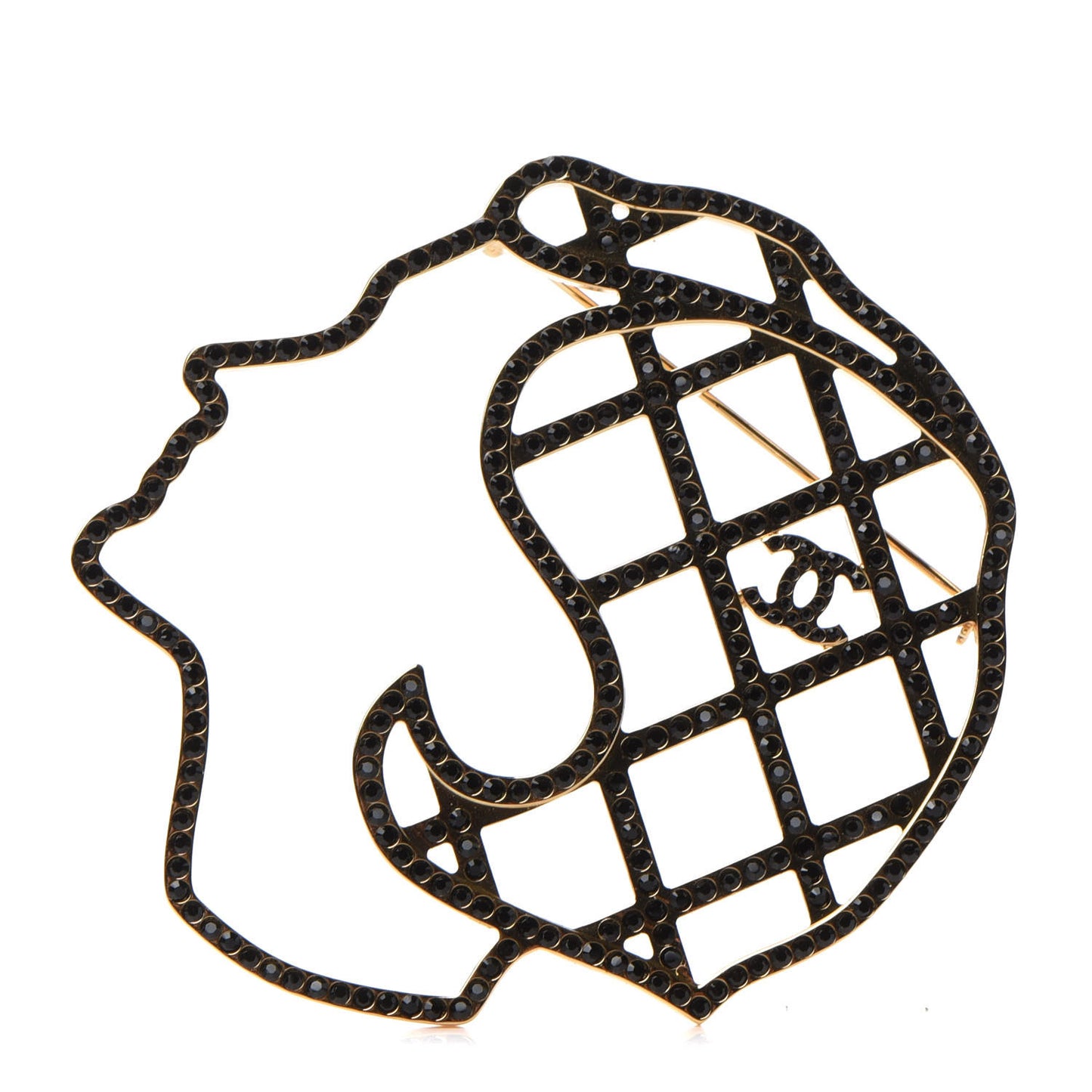 Crystal Mademoiselle Brooch Black Gold