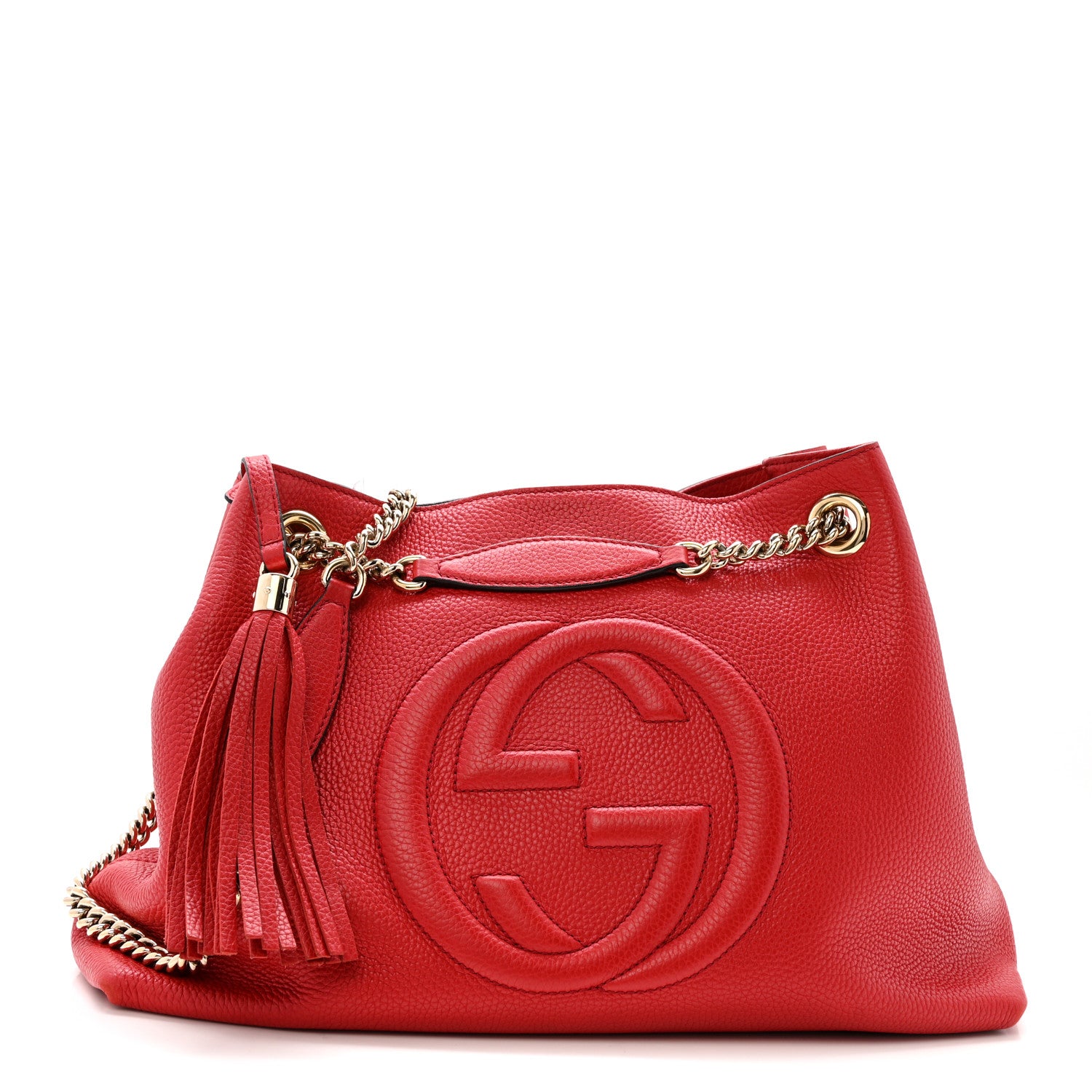 Gucci Pebbled Calfskin Medium Soho Chain Shoulder Bag Tabasco Red