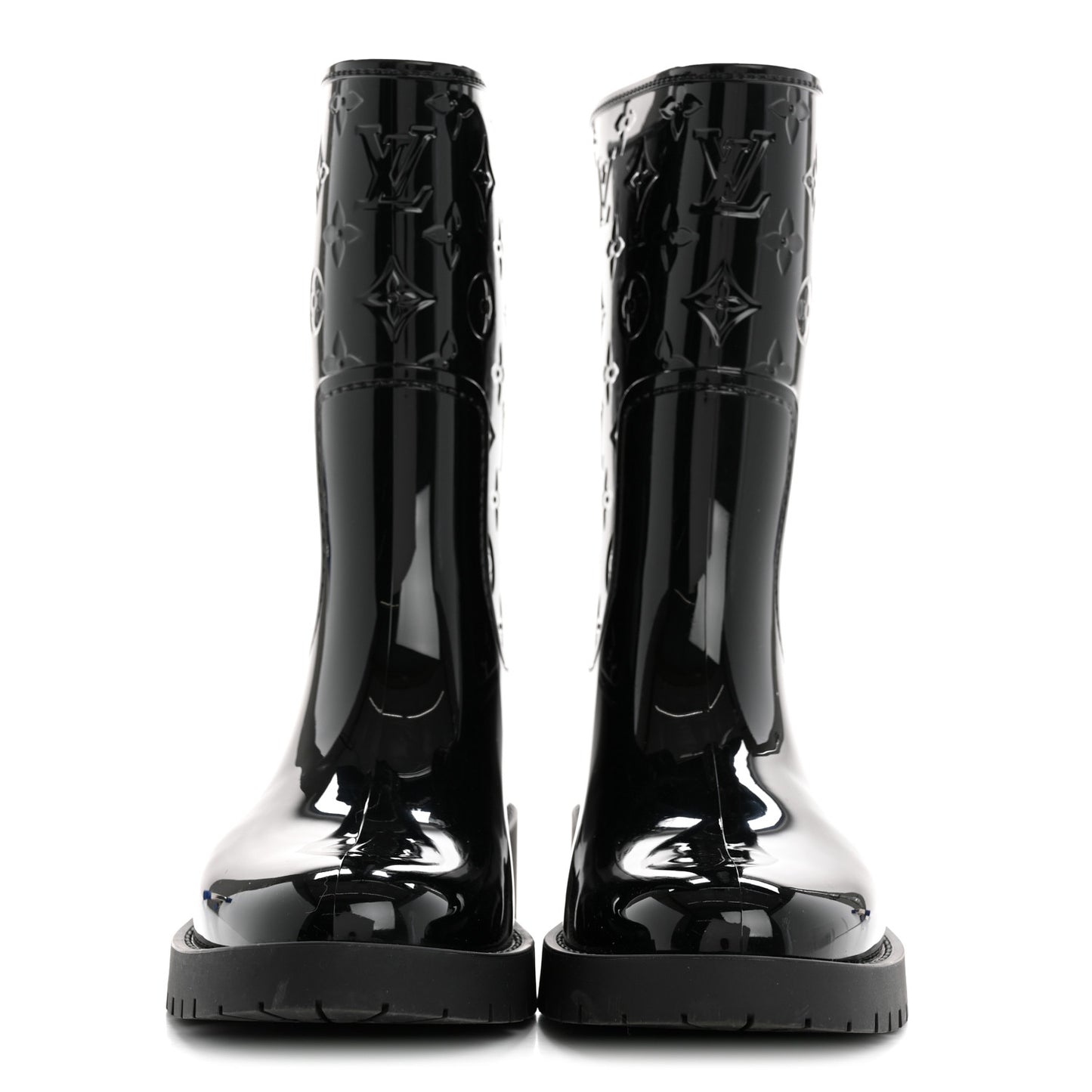 Rubber Embossed Monogram Drops Flat Half Boots 38 Black
