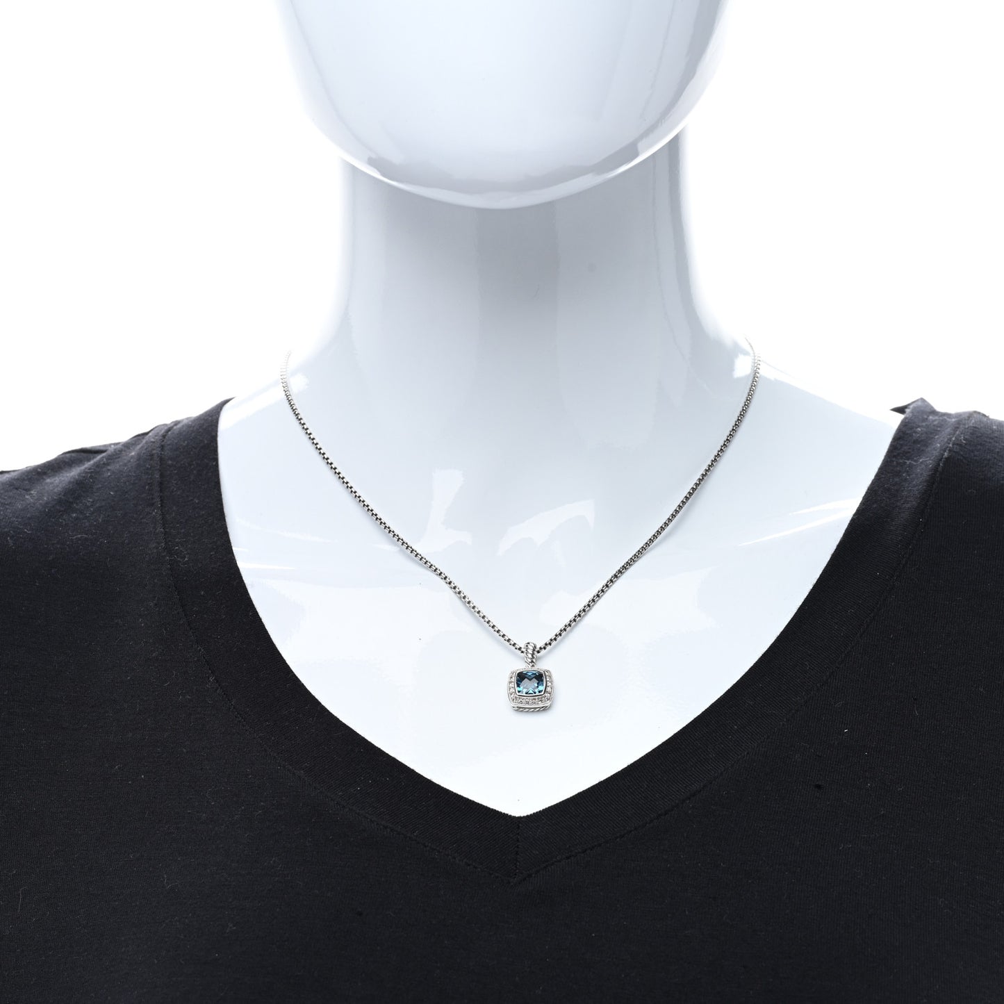 Sterling Silver Diamond Blue Topaz 7mm Petite Albion Pendant Necklace