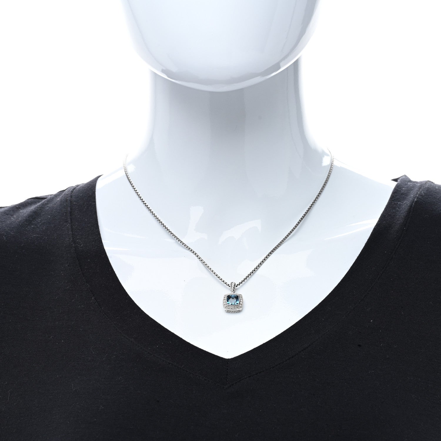 David Yurman Sterling Silver Diamond Blue Topaz 7mm Petite Albion Pendant Necklace 3 of 4