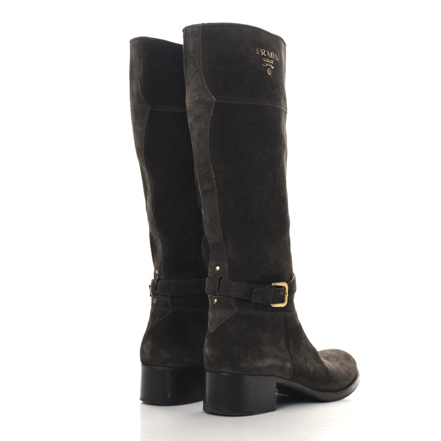 Suede Metal Triangle Logo Boots 41 Brown