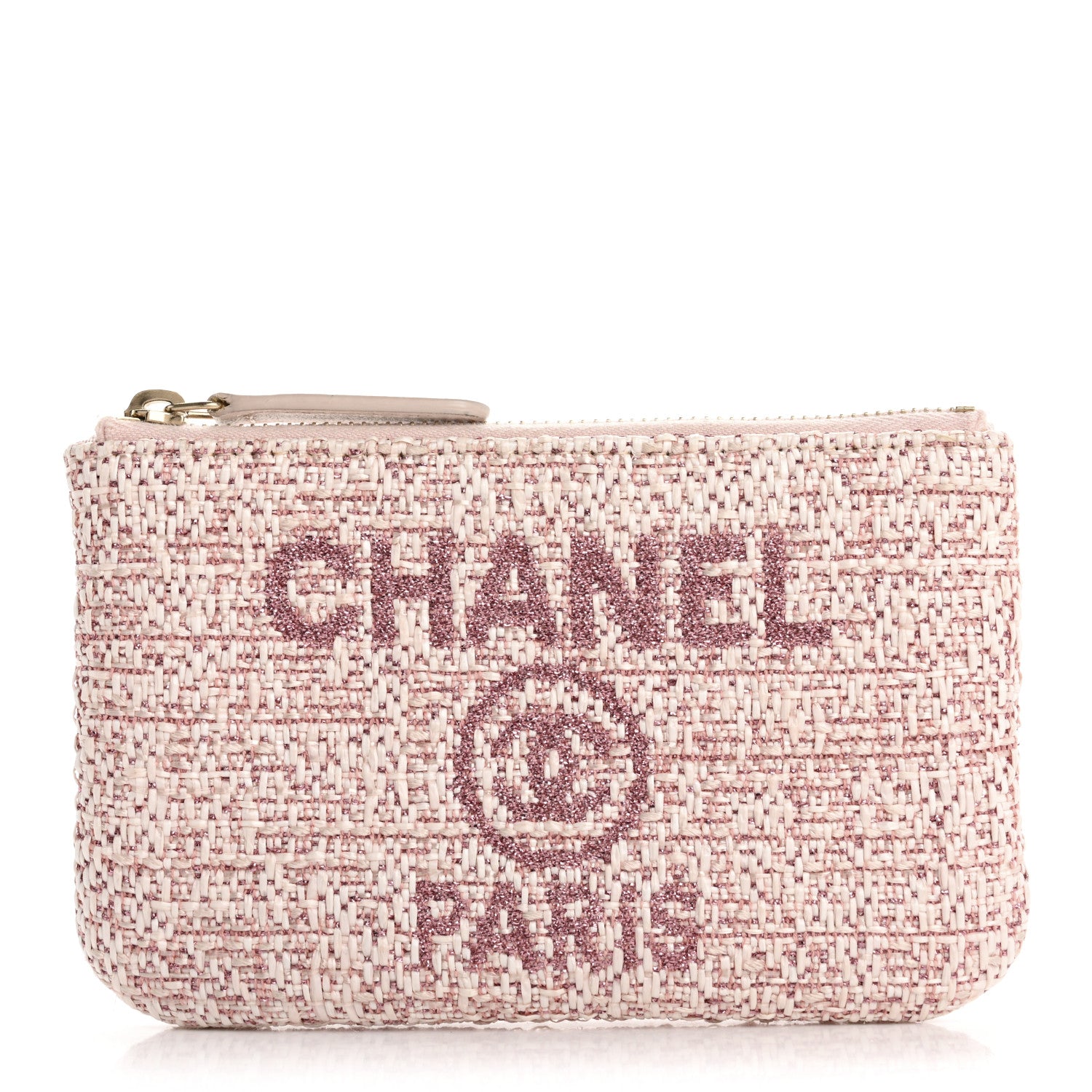 Chanel Woven Straw Raffia Deauville Cosmetic Pouch Pink 1712100