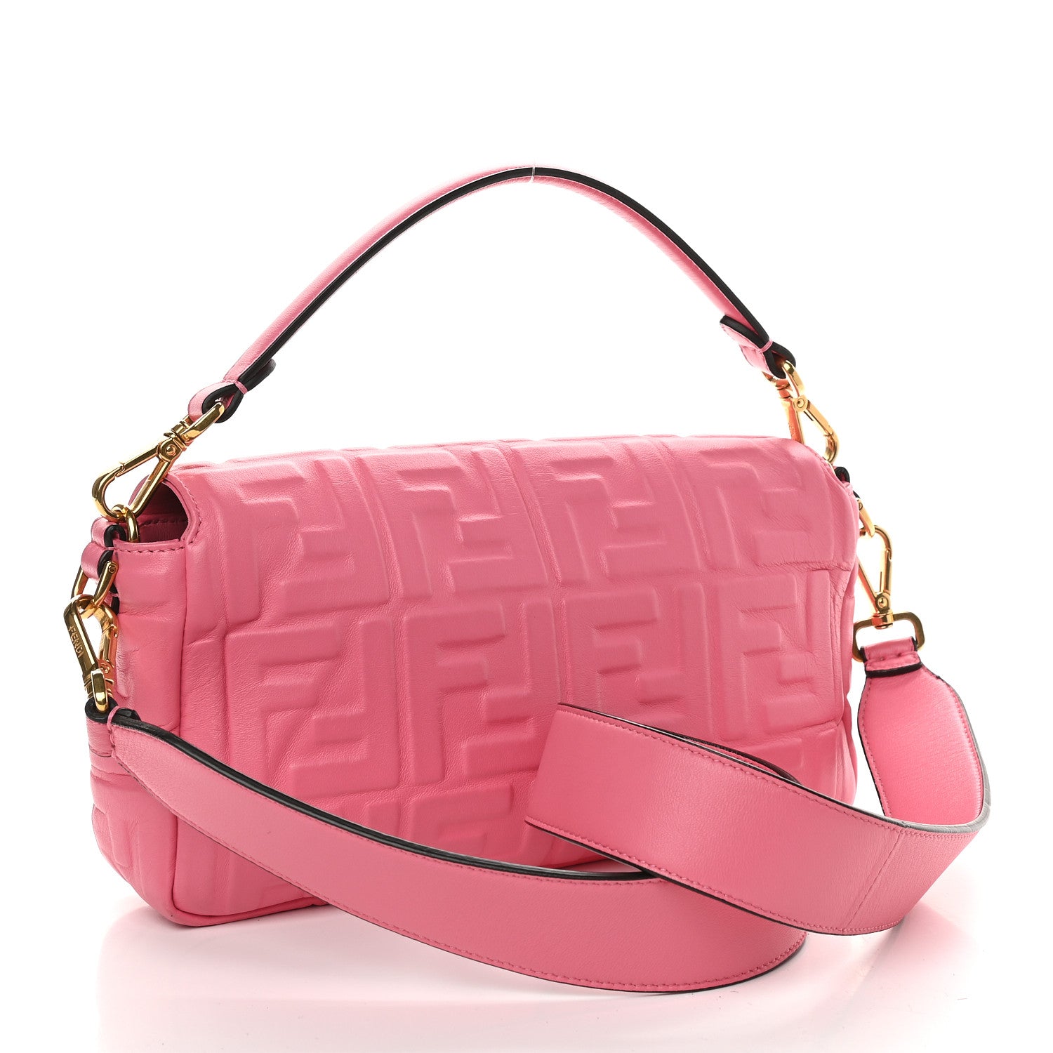 Fendi Nappa FF 1974 Embossed Baguette Rosa Fluo 3 of 8