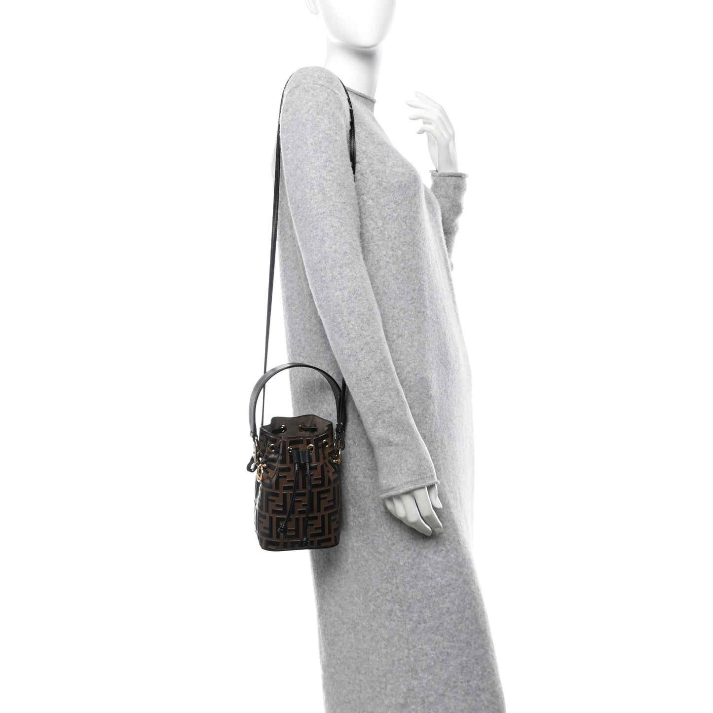 Vitello Liberty F is Fendi Bi-Color FF 1974 Embossed Mini Mon Tresor Bucket Bag Maya Black