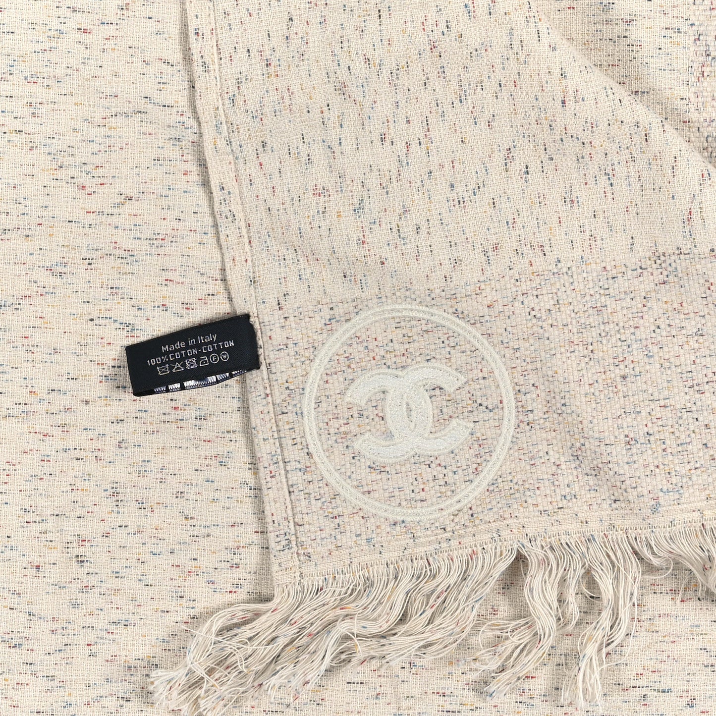 Cotton Woven CC Beach Towel Beige Multicolor